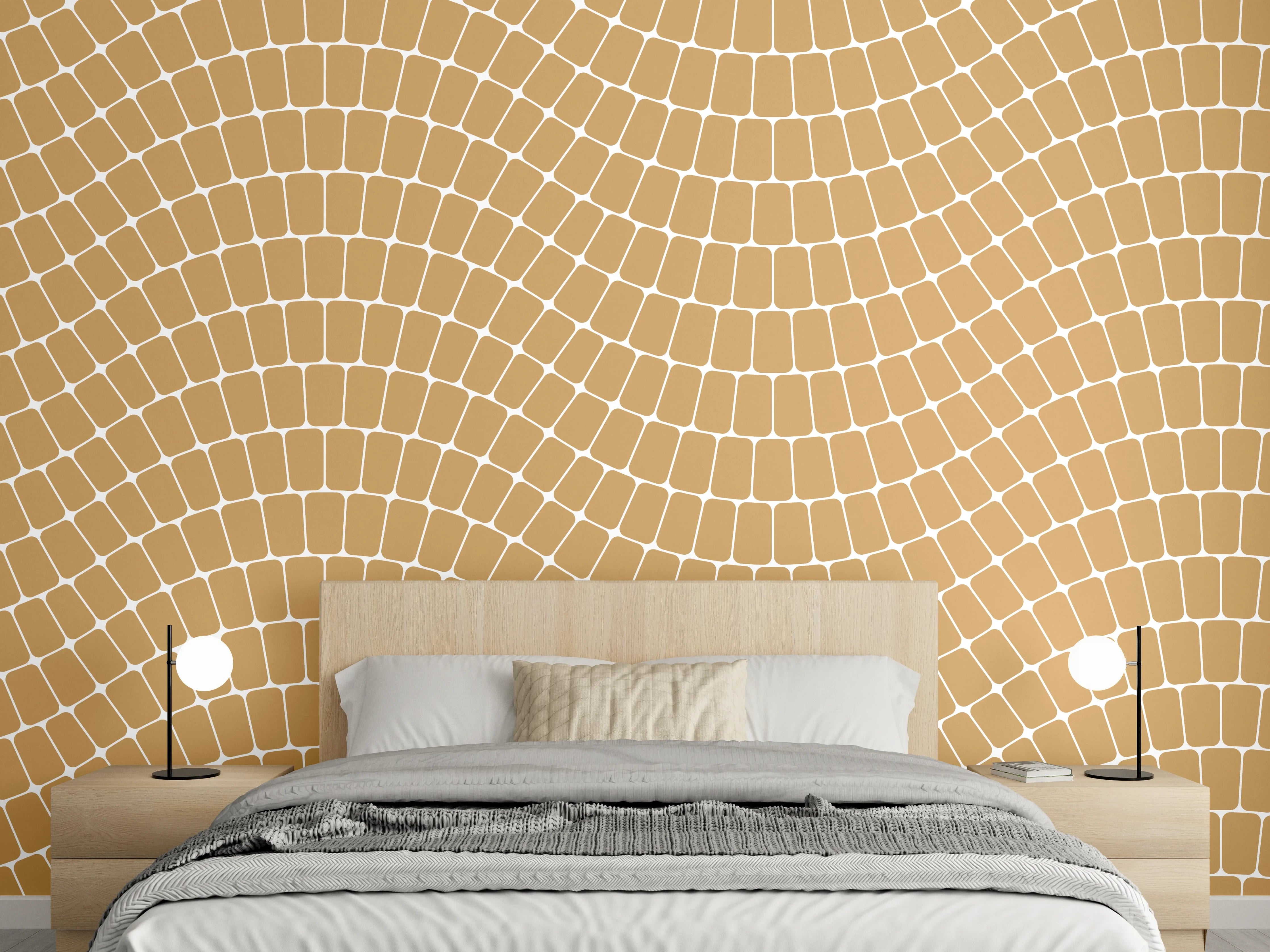 Wandverkleidung Schlafzimmer - Sanfte Wellenlinien in Sandbeige Muster