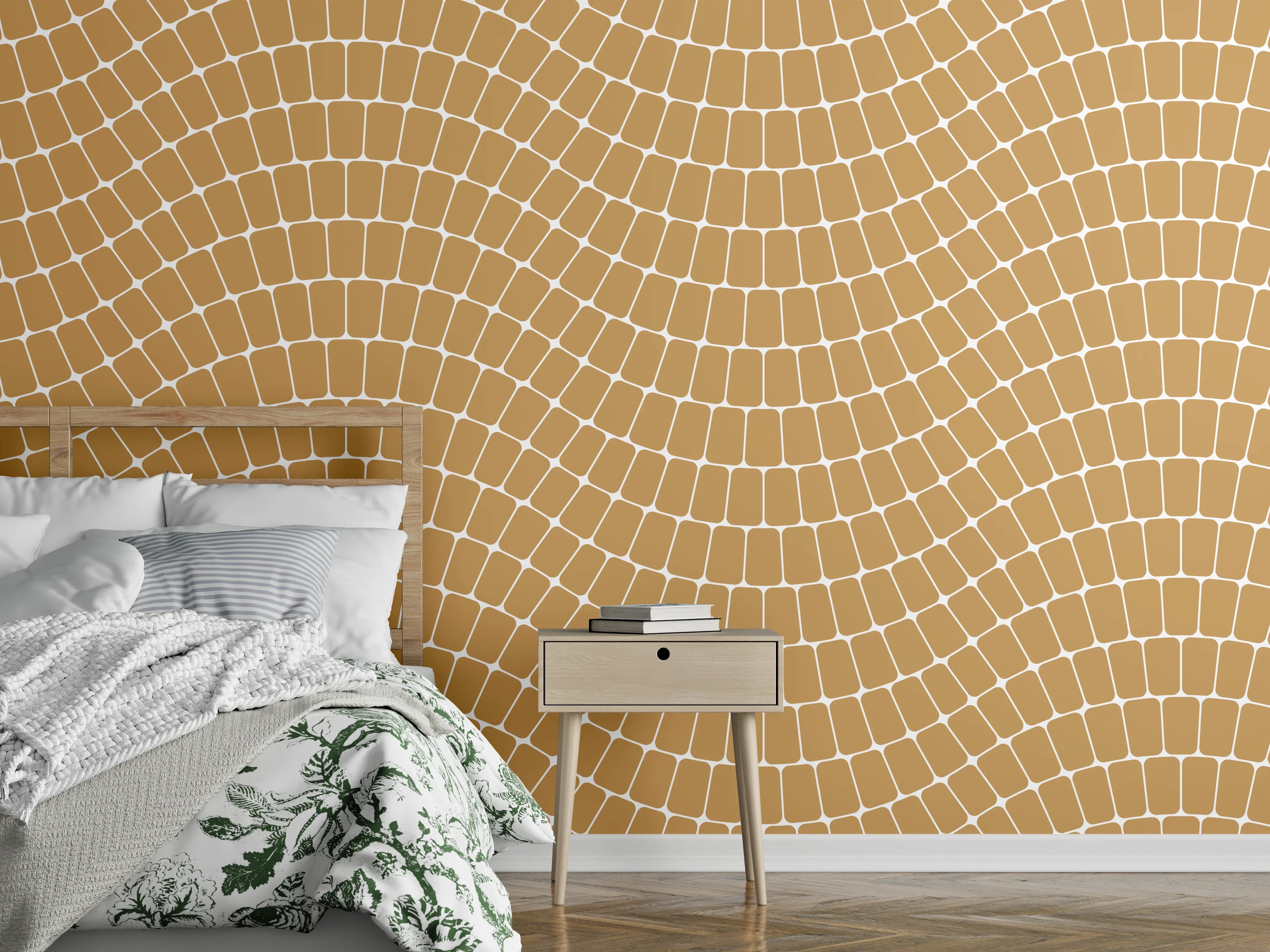 Wandverkleidung Schlafzimmer - Sanfte Wellenlinien in Sandbeige Muster