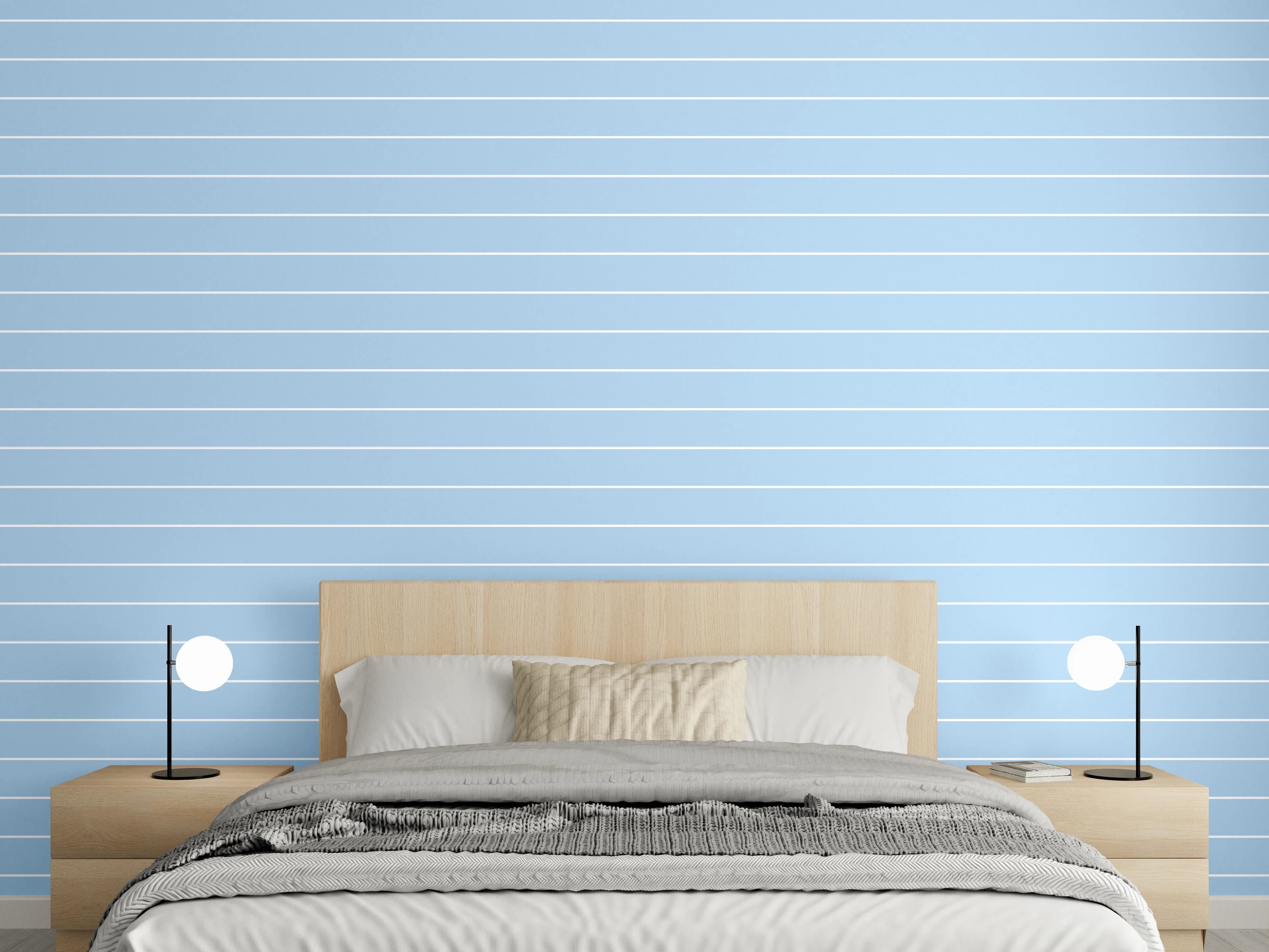 Wandverkleidung Schlafzimmer - Sanfte blaue Linien Tapete