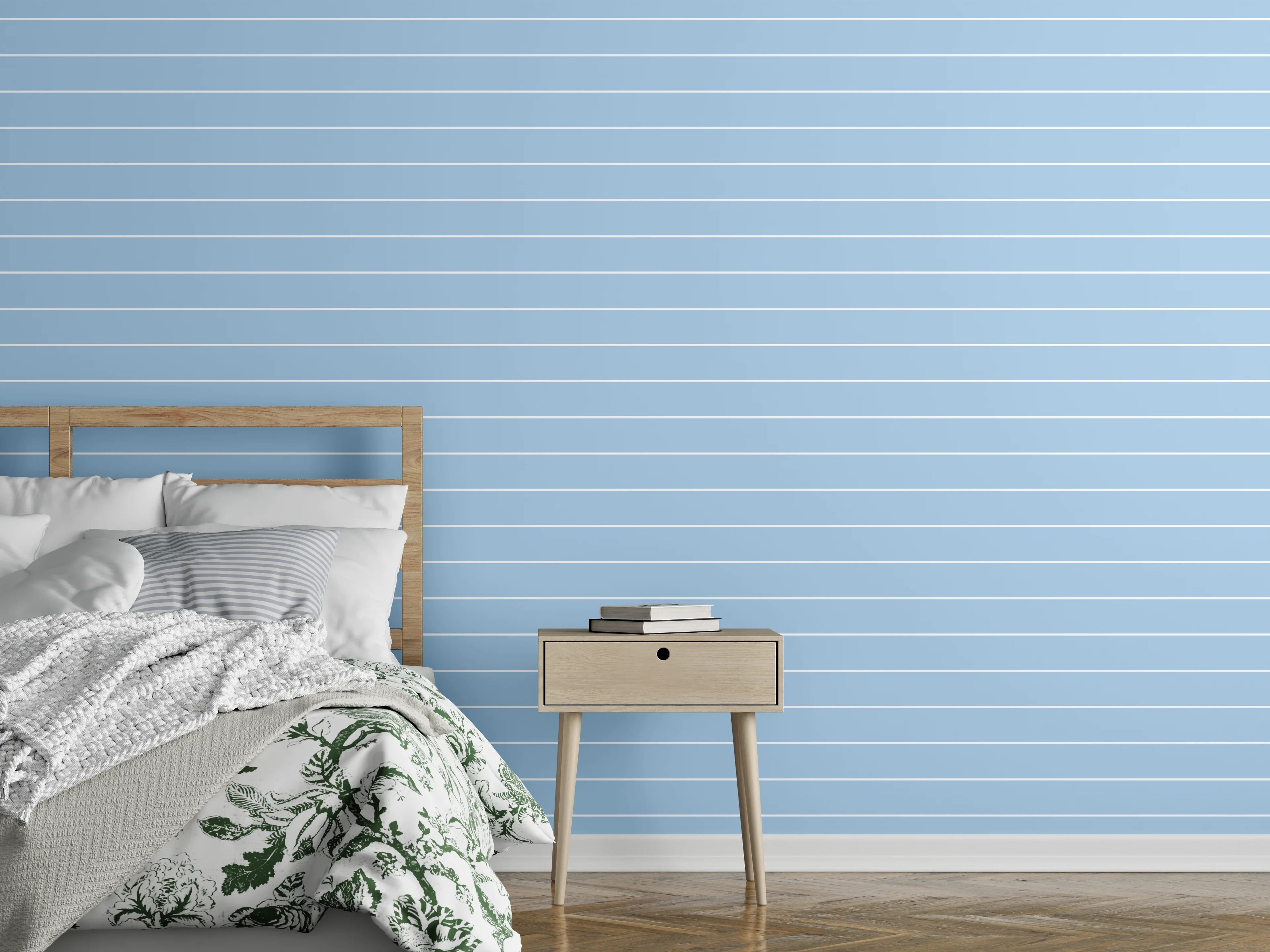 Wandverkleidung Schlafzimmer - Sanfte blaue Linien Tapete