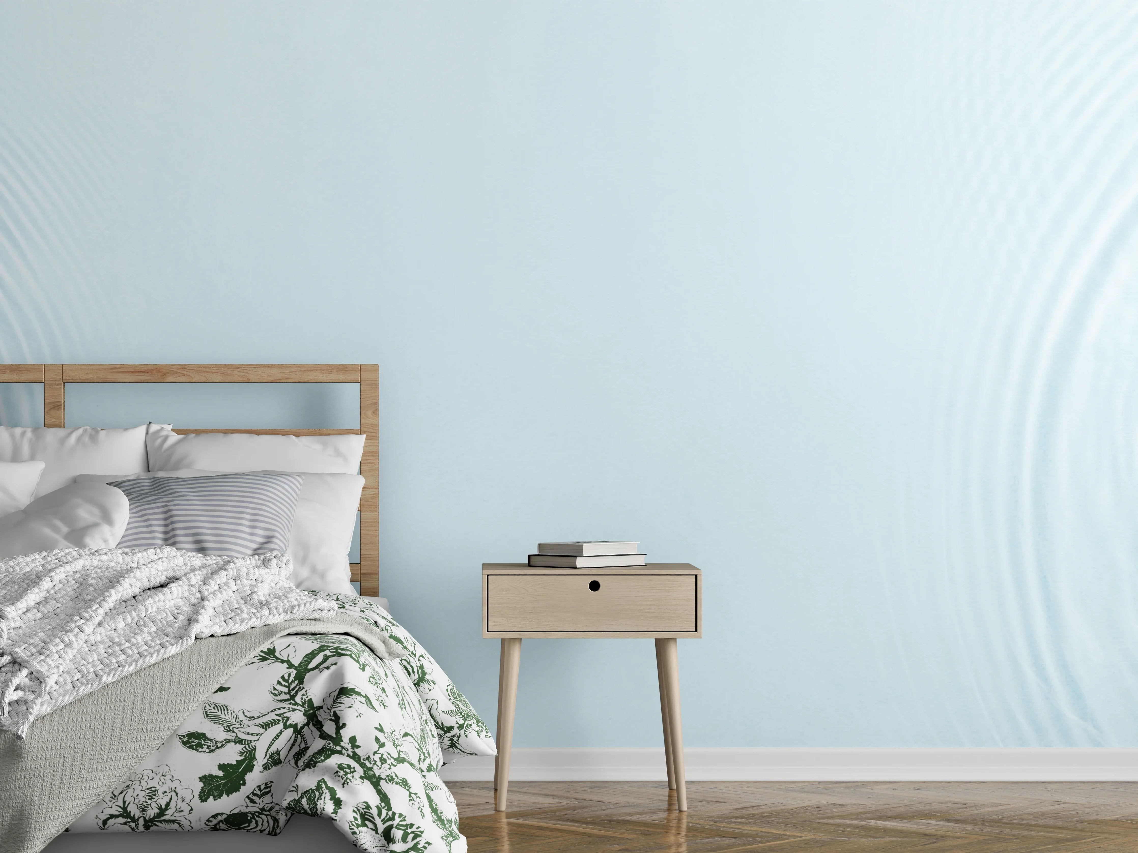 Wandverkleidung Schlafzimmer - Sanfte blaue Wellenringe