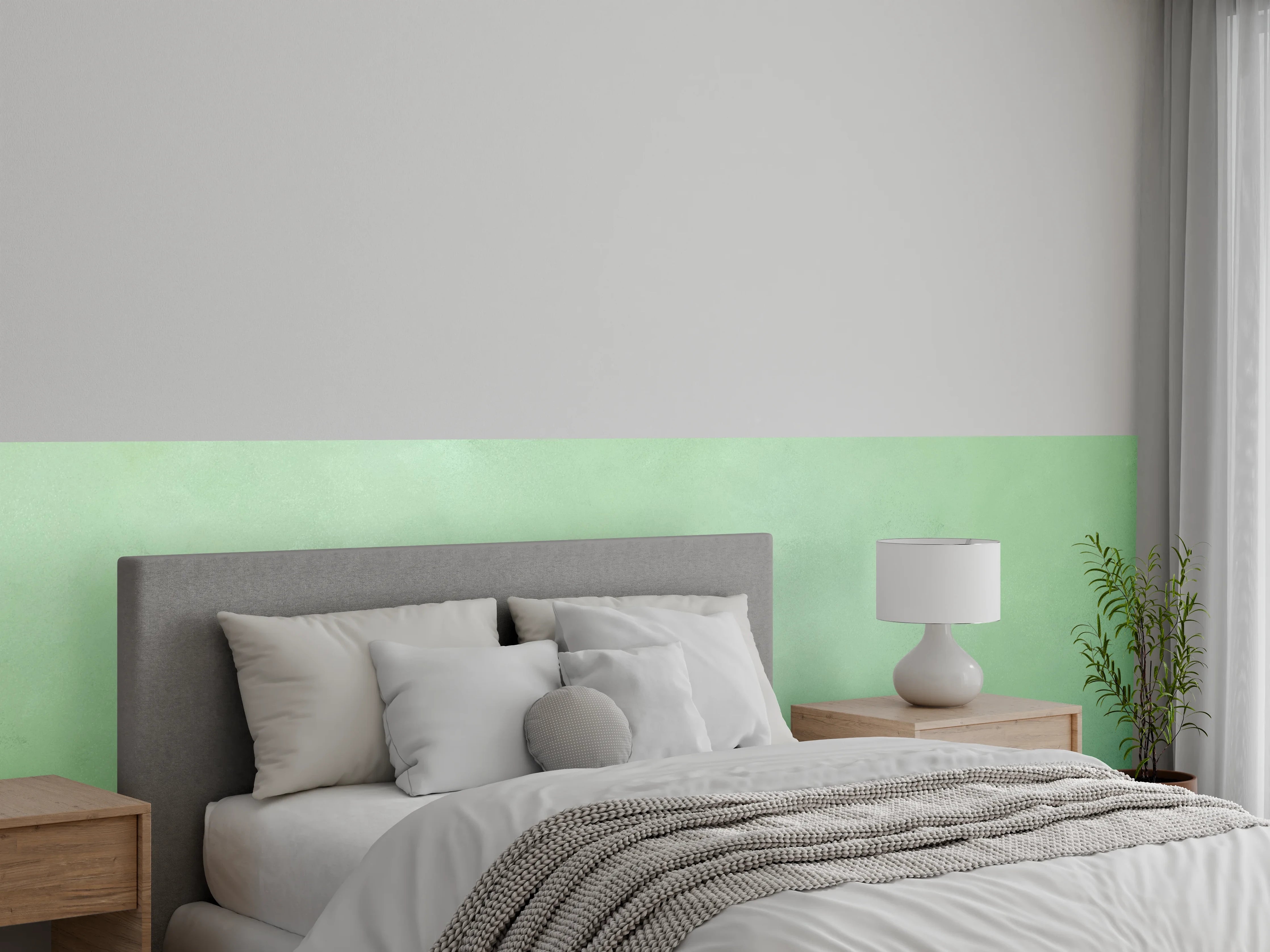 Wandverkleidung Schlafzimmer - Sanfte grüne Aquarellstruktur