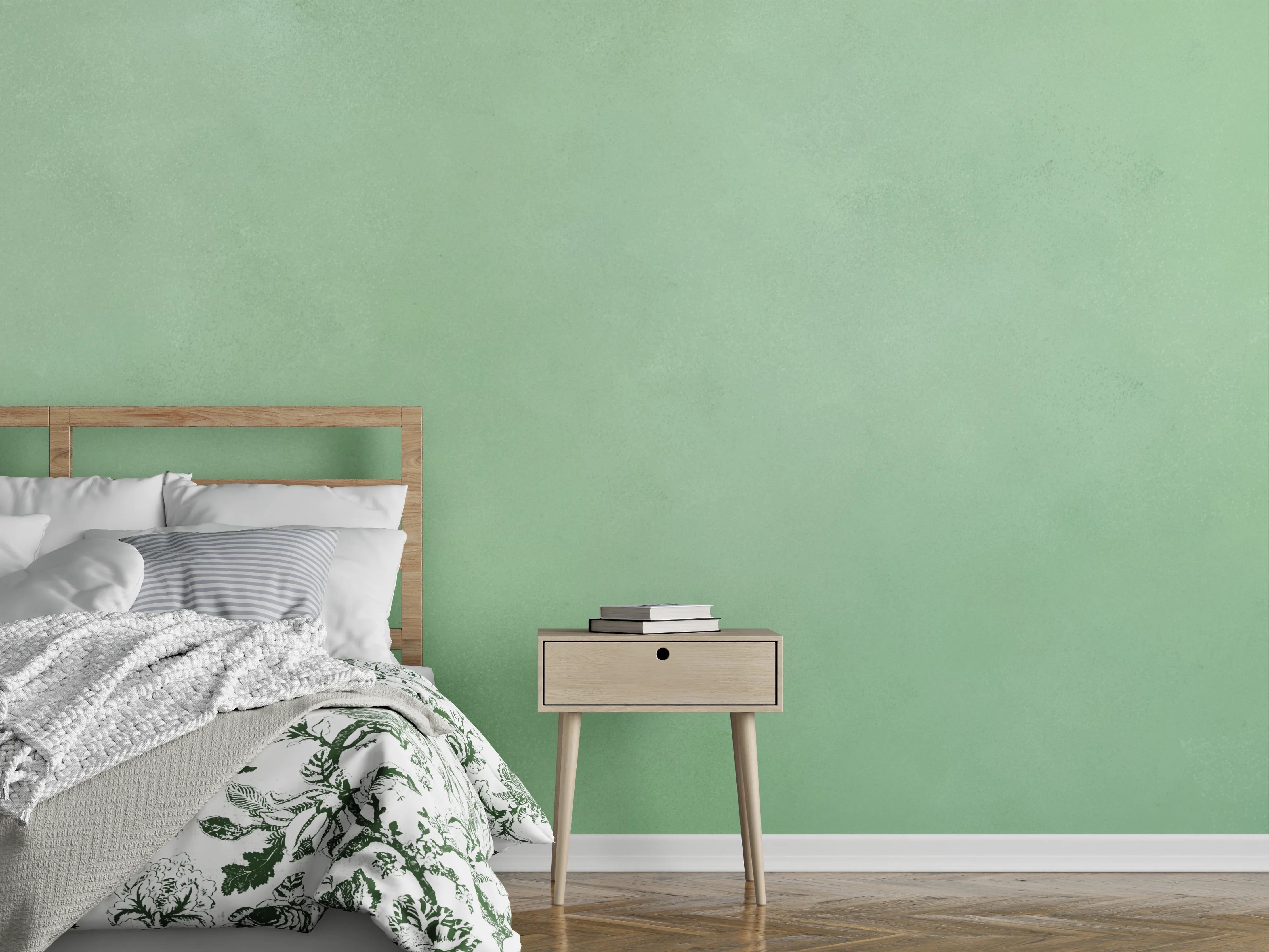 Wandverkleidung Schlafzimmer - Sanfte grüne Aquarellstruktur