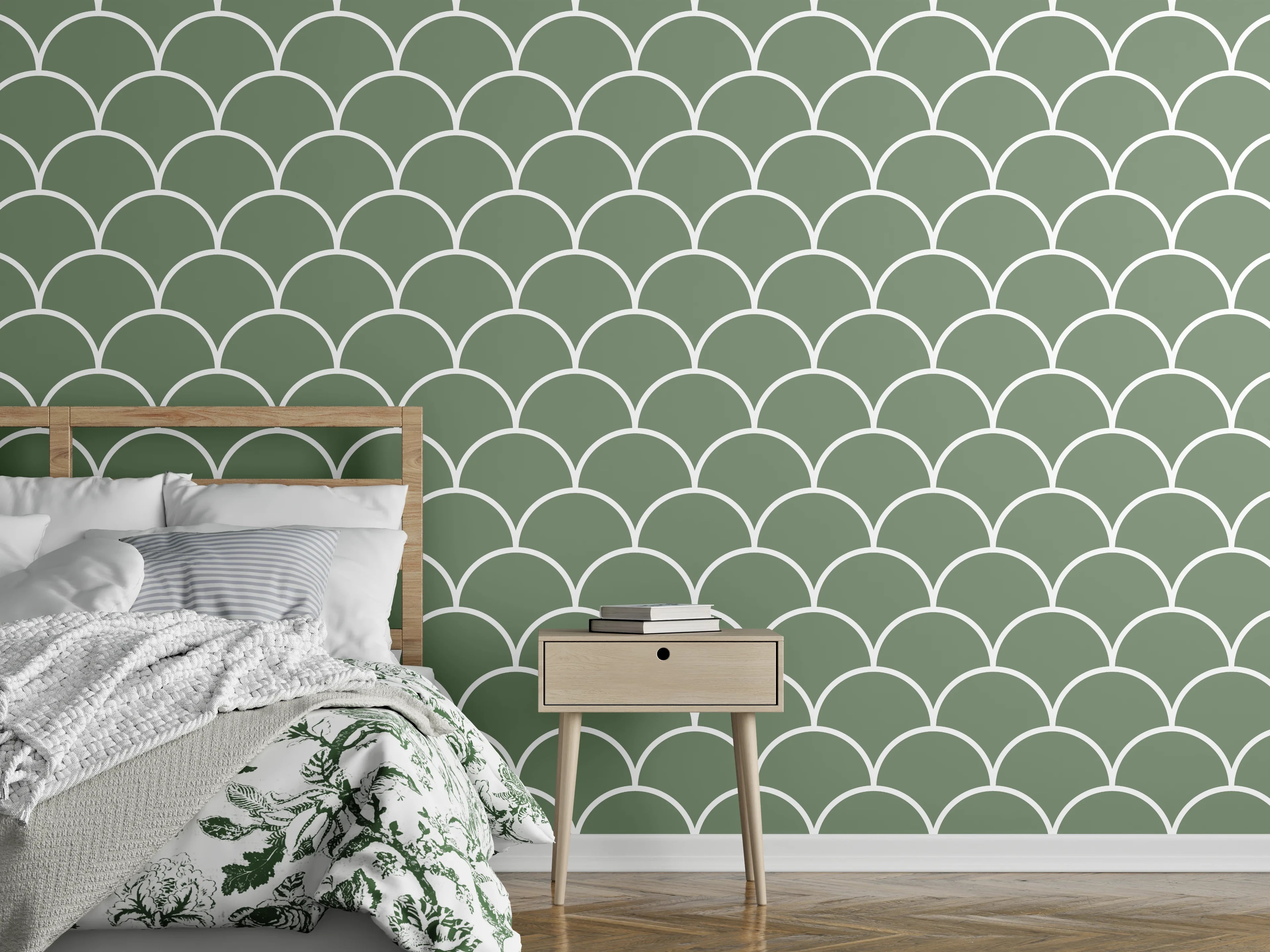 Wandverkleidung Schlafzimmer - Sanfte grüne Meereswellen-Textur