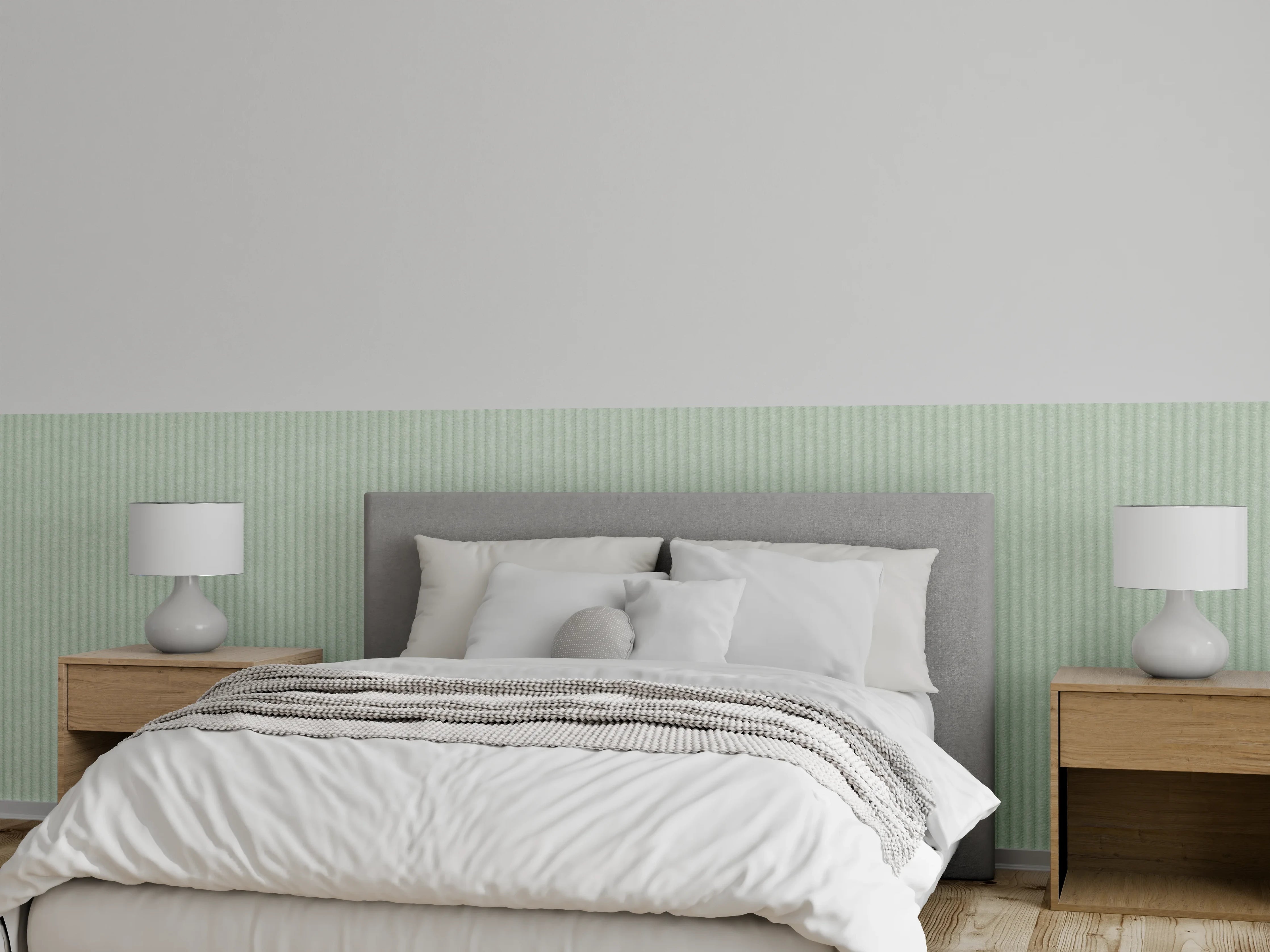 Wandverkleidung Schlafzimmer - Sanfte grüne Struktur Tapete modern