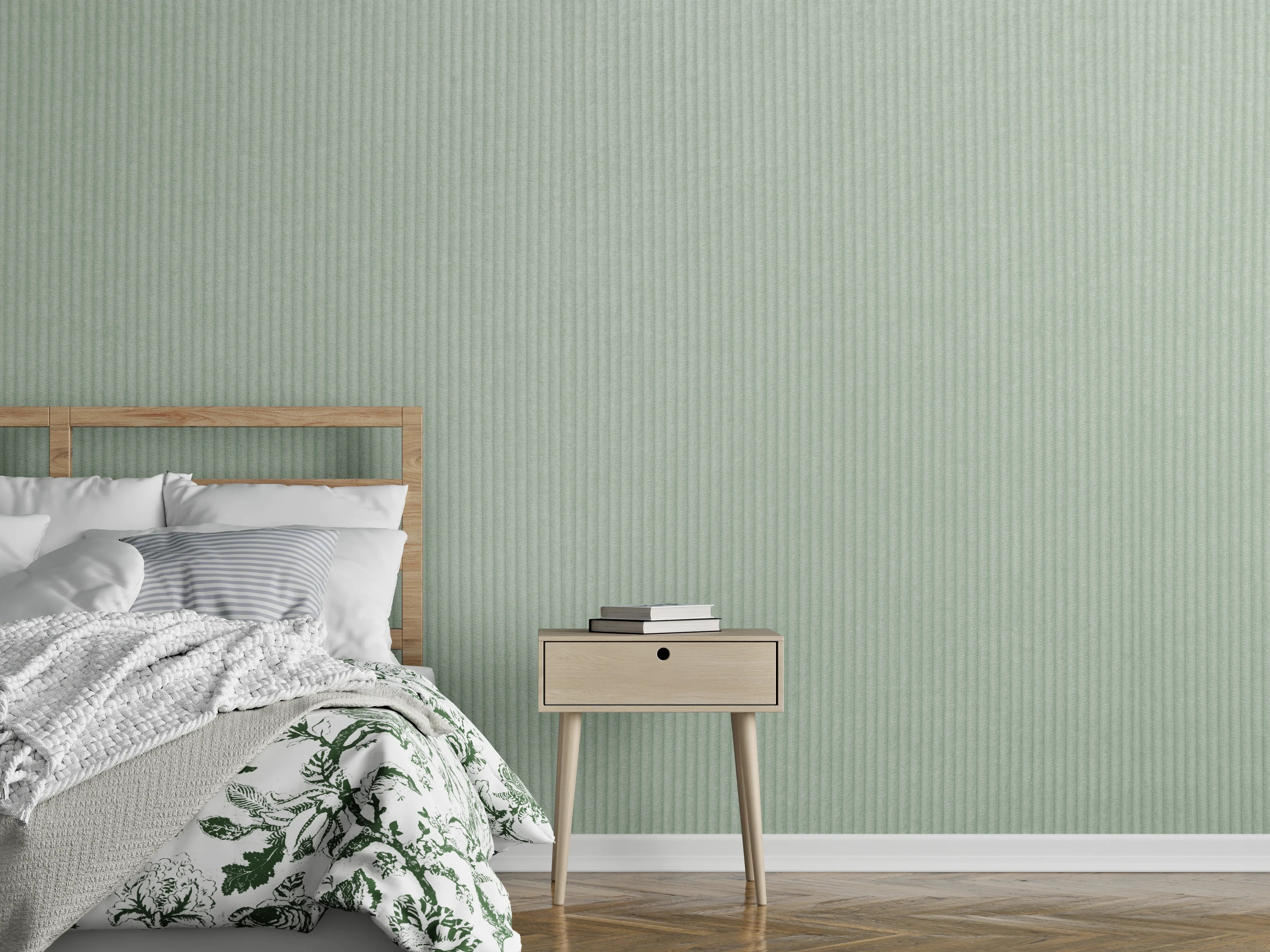 Wandverkleidung Schlafzimmer - Sanfte grüne Struktur Tapete modern