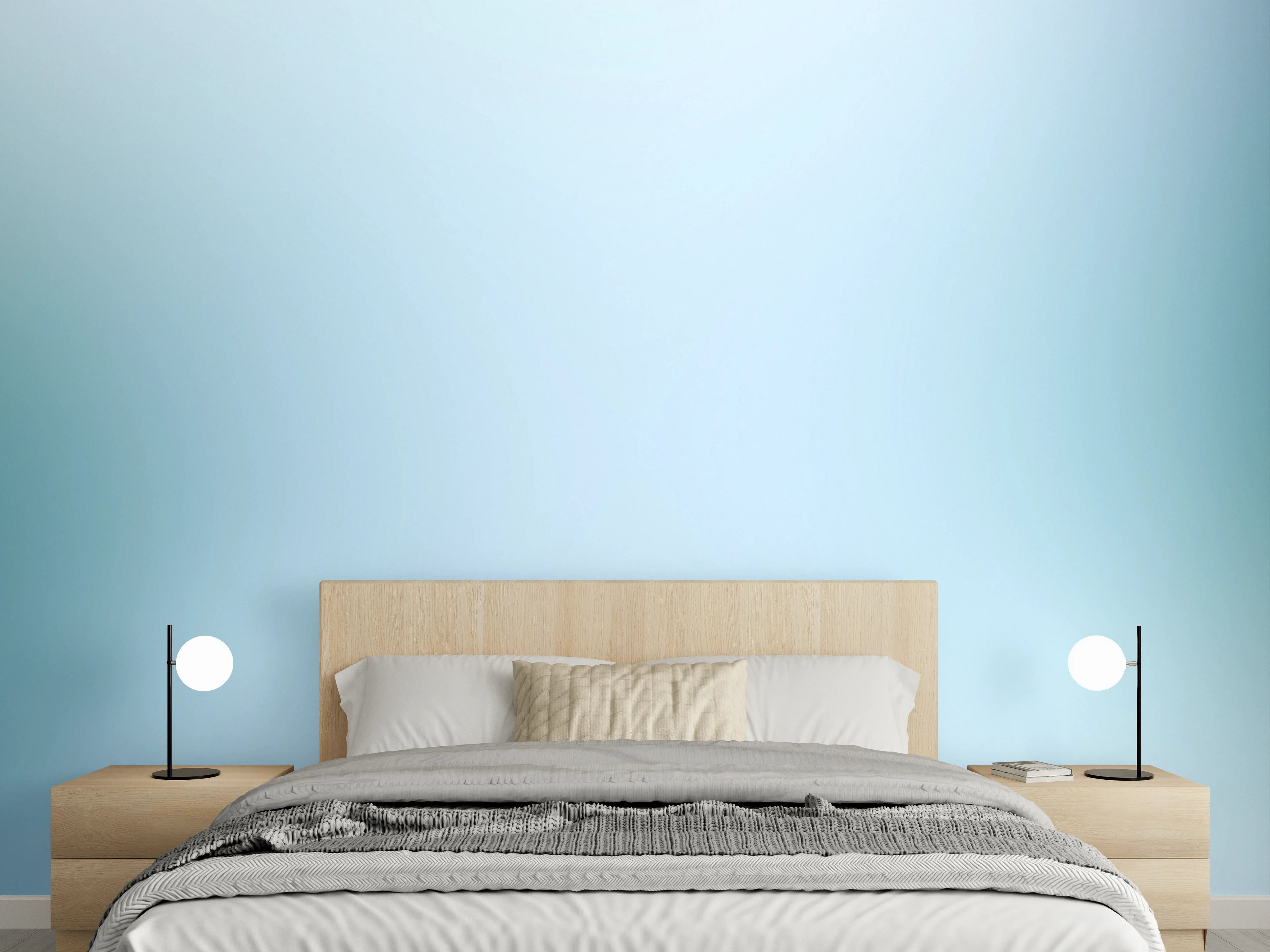 Wandverkleidung Schlafzimmer - Sanfter Farbverlauf in Blauweiß