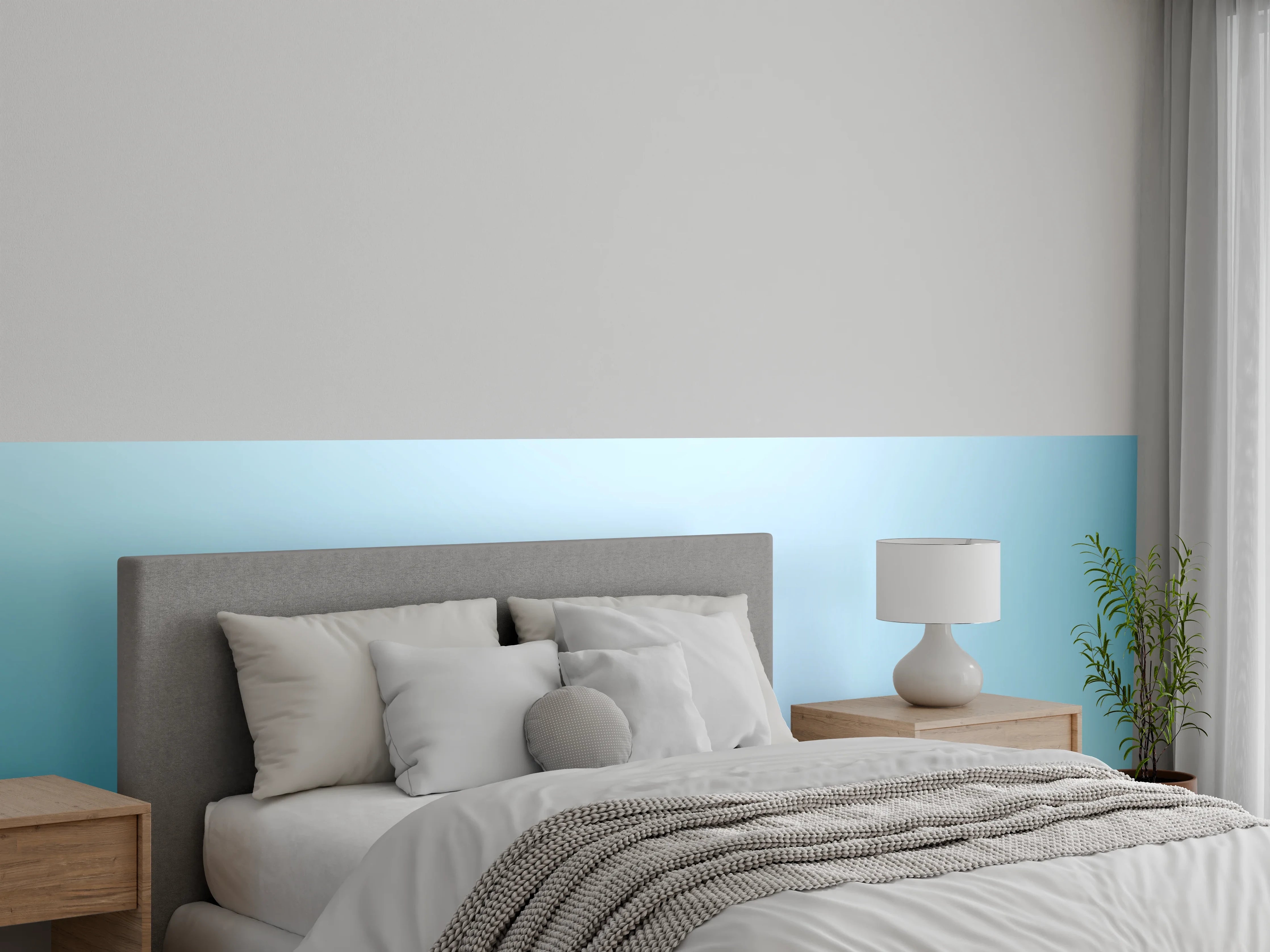 Wandverkleidung Schlafzimmer - Sanfter Farbverlauf in Blauweiß
