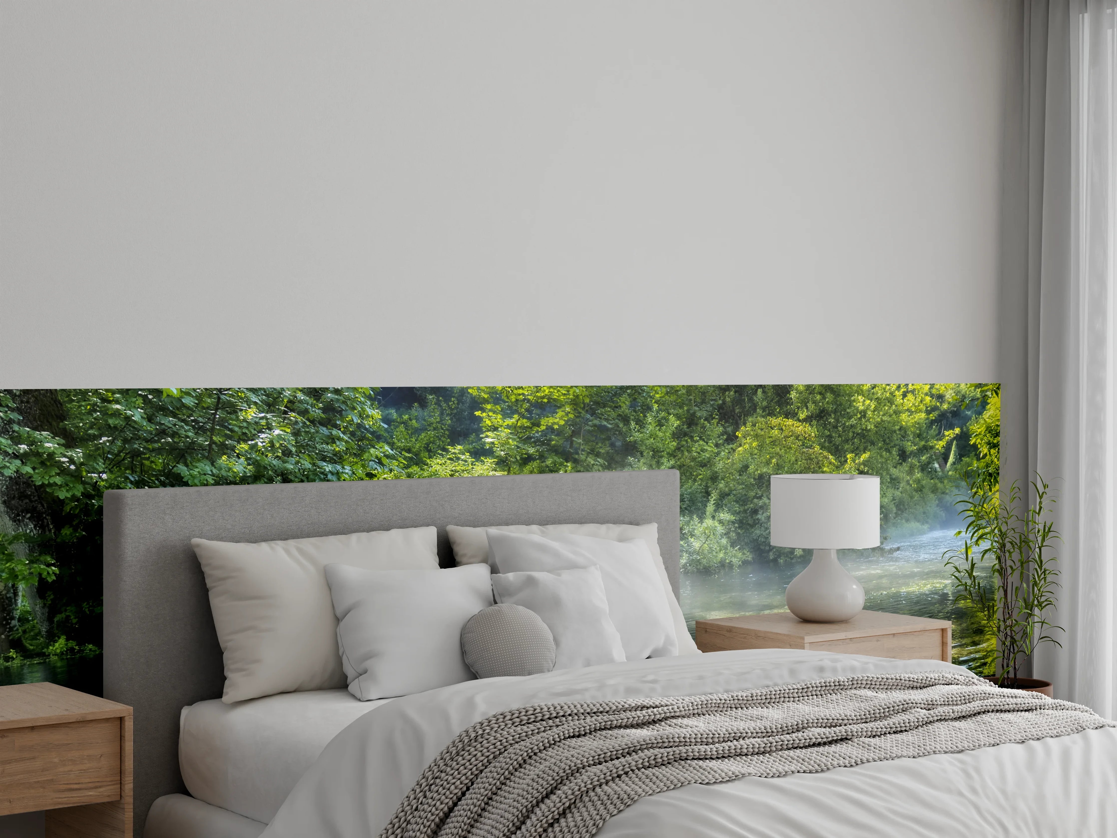 Wandverkleidung Schlafzimmer - Sanfter Fluss im Morgennebel Fotomotiv