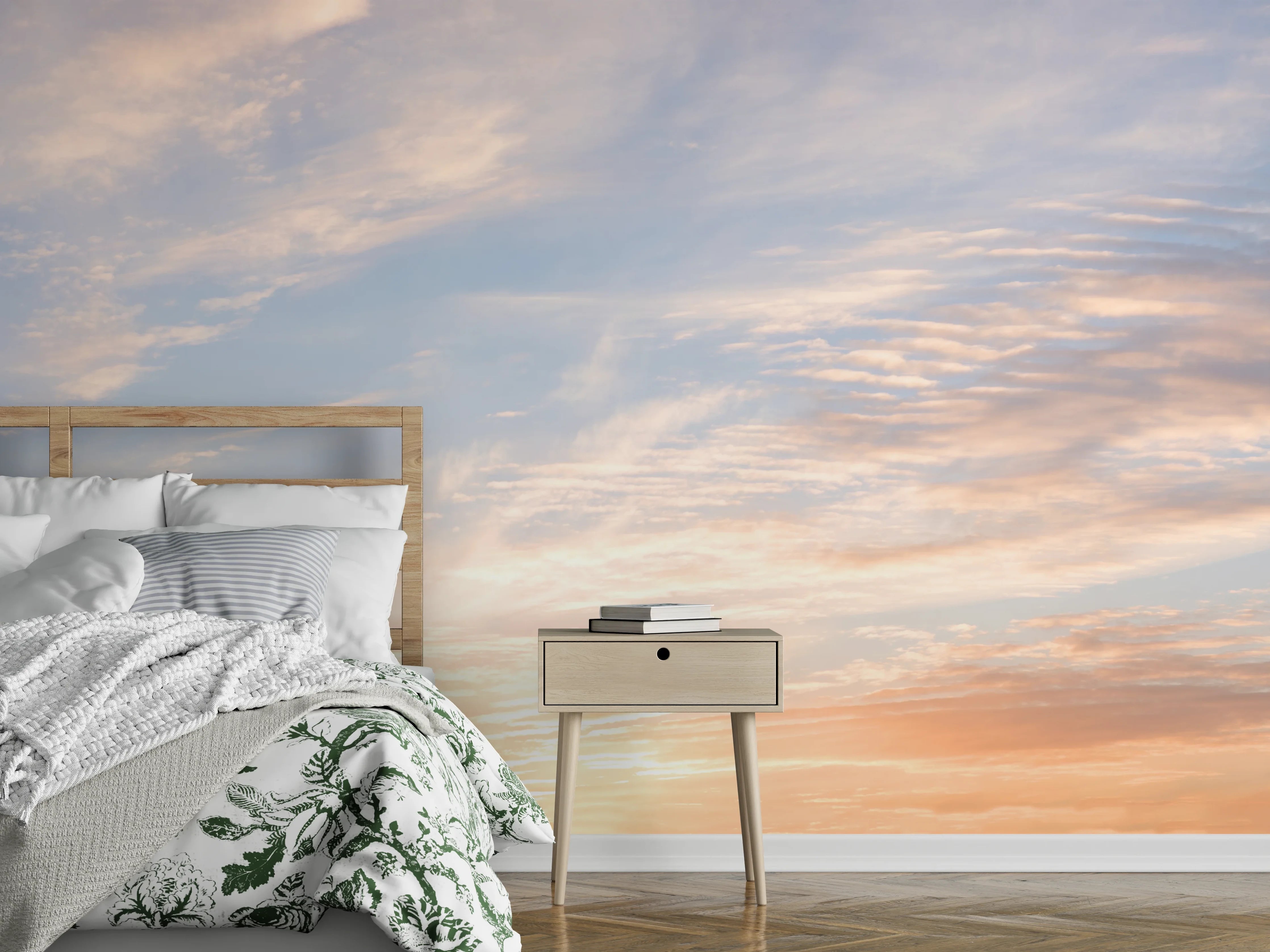 Wandverkleidung Schlafzimmer - Sanfter Sonnenuntergang Himmel Panorama