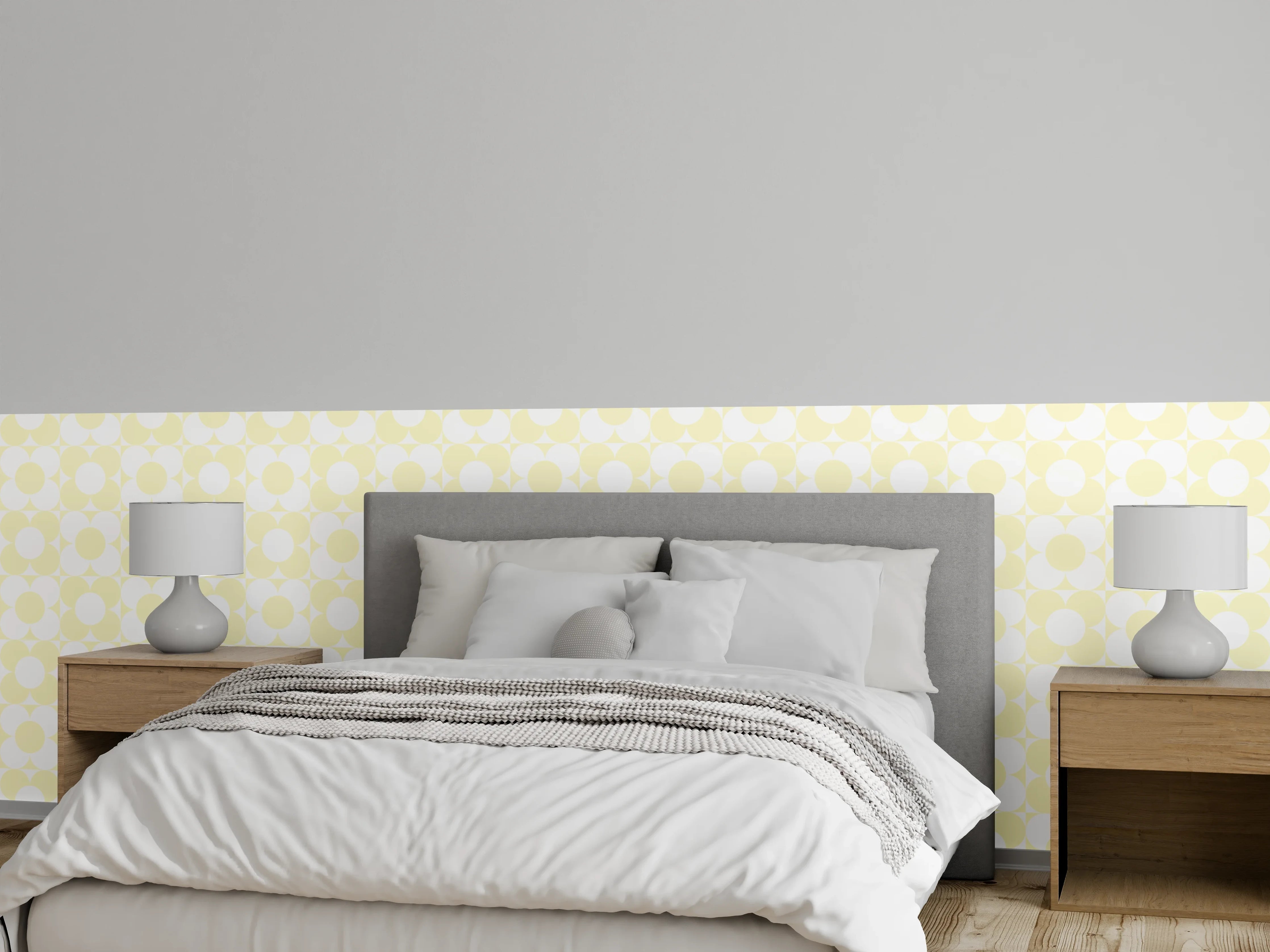 Wandverkleidung Schlafzimmer - Sanftes Gelb Kreismuster Tapete