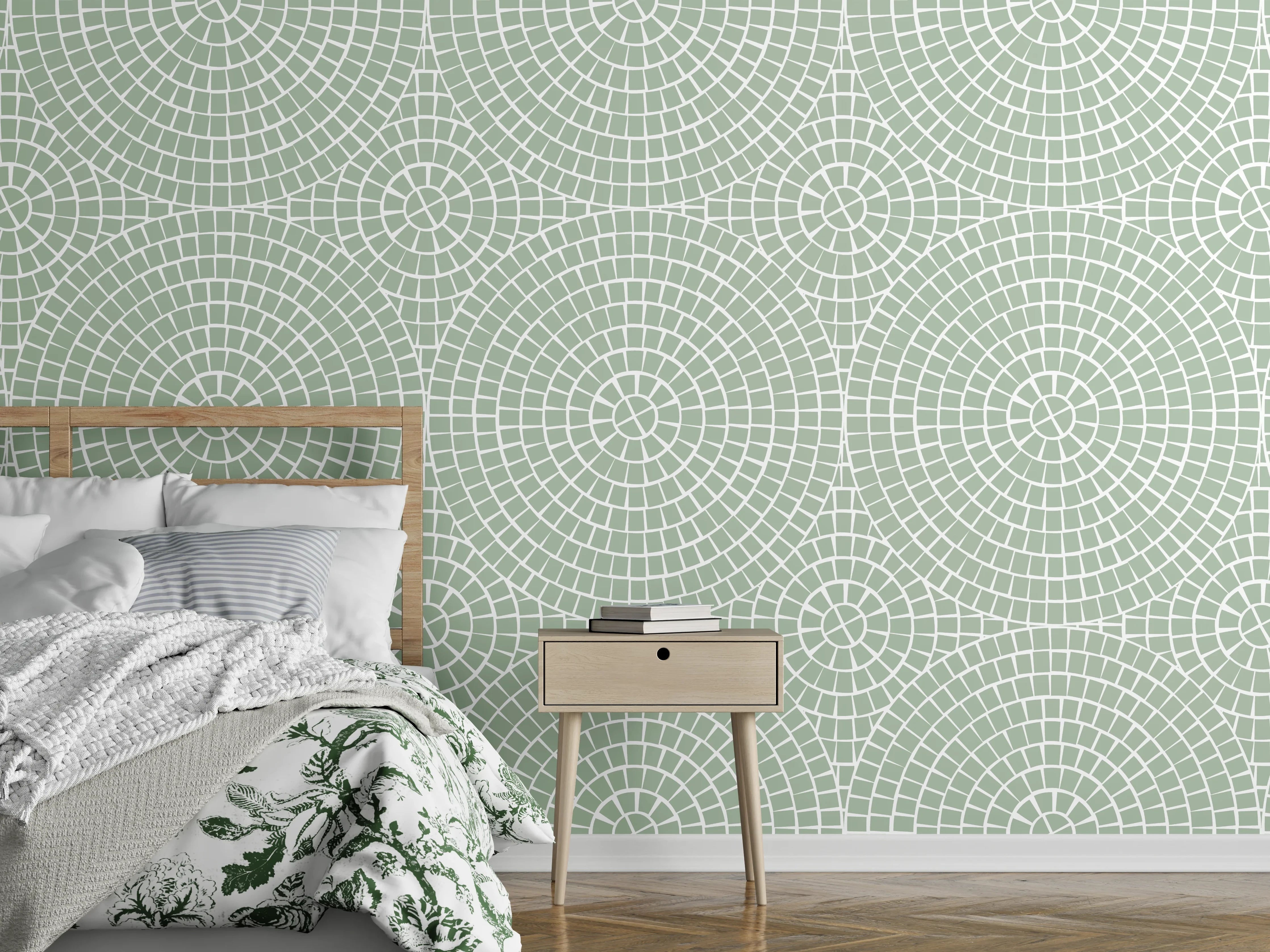 Wandverkleidung Schlafzimmer - Sanftes Kreismuster im Vintage-Stil
