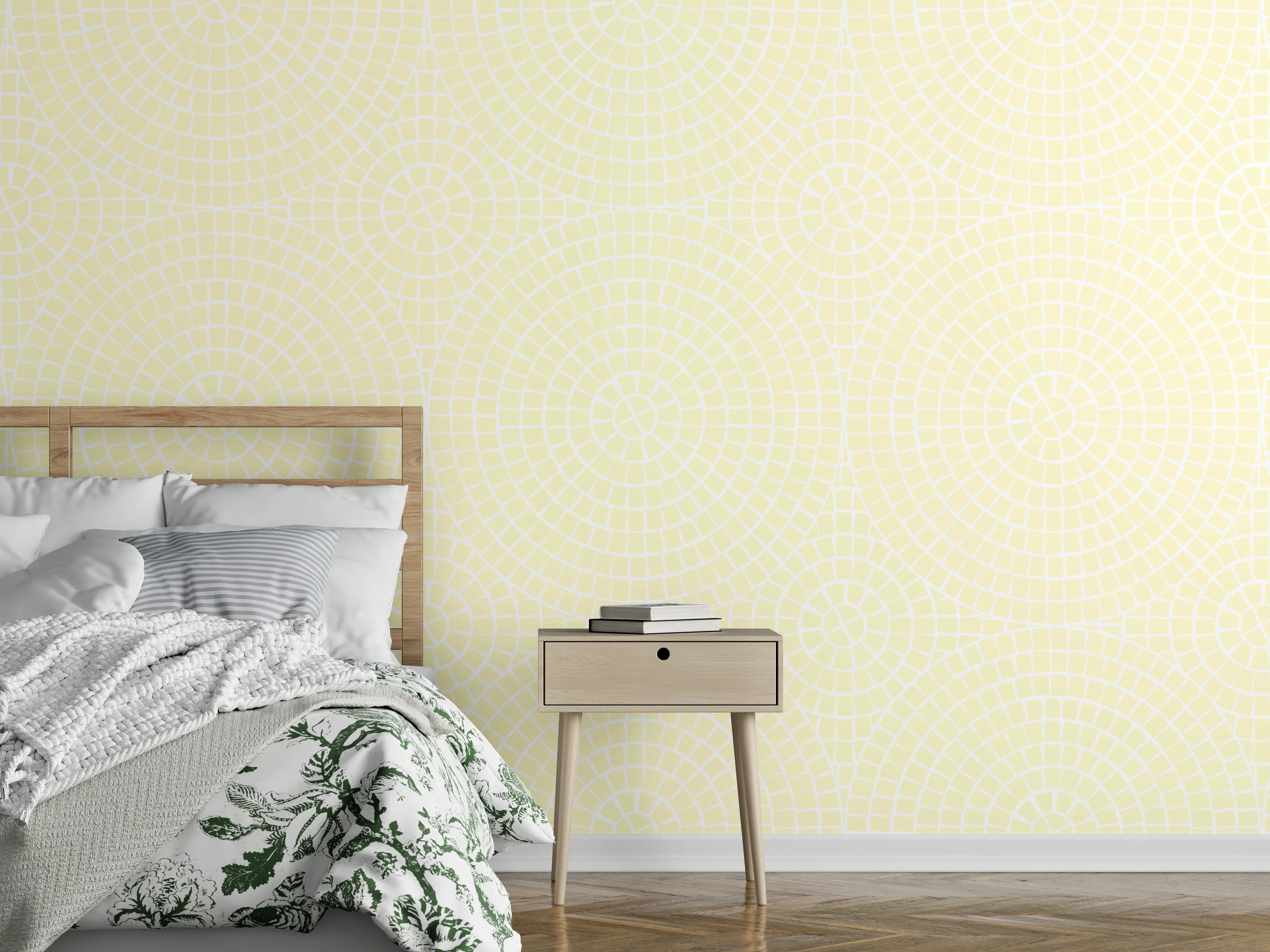 Wandverkleidung Schlafzimmer - Sanftes Kreismuster in Creme-Beige