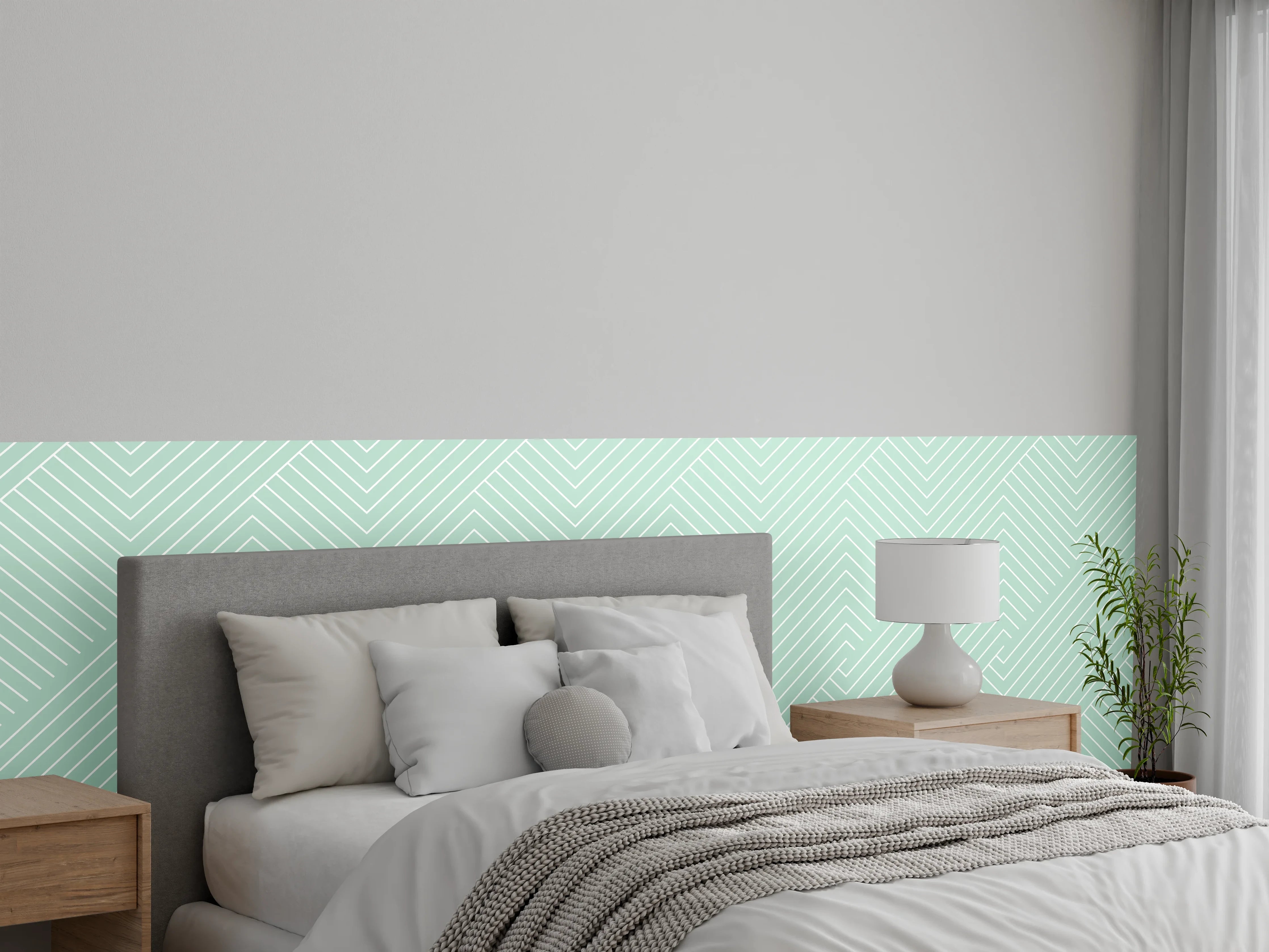 Wandverkleidung Schlafzimmer - Sanftes Linienmuster in Mintgrün