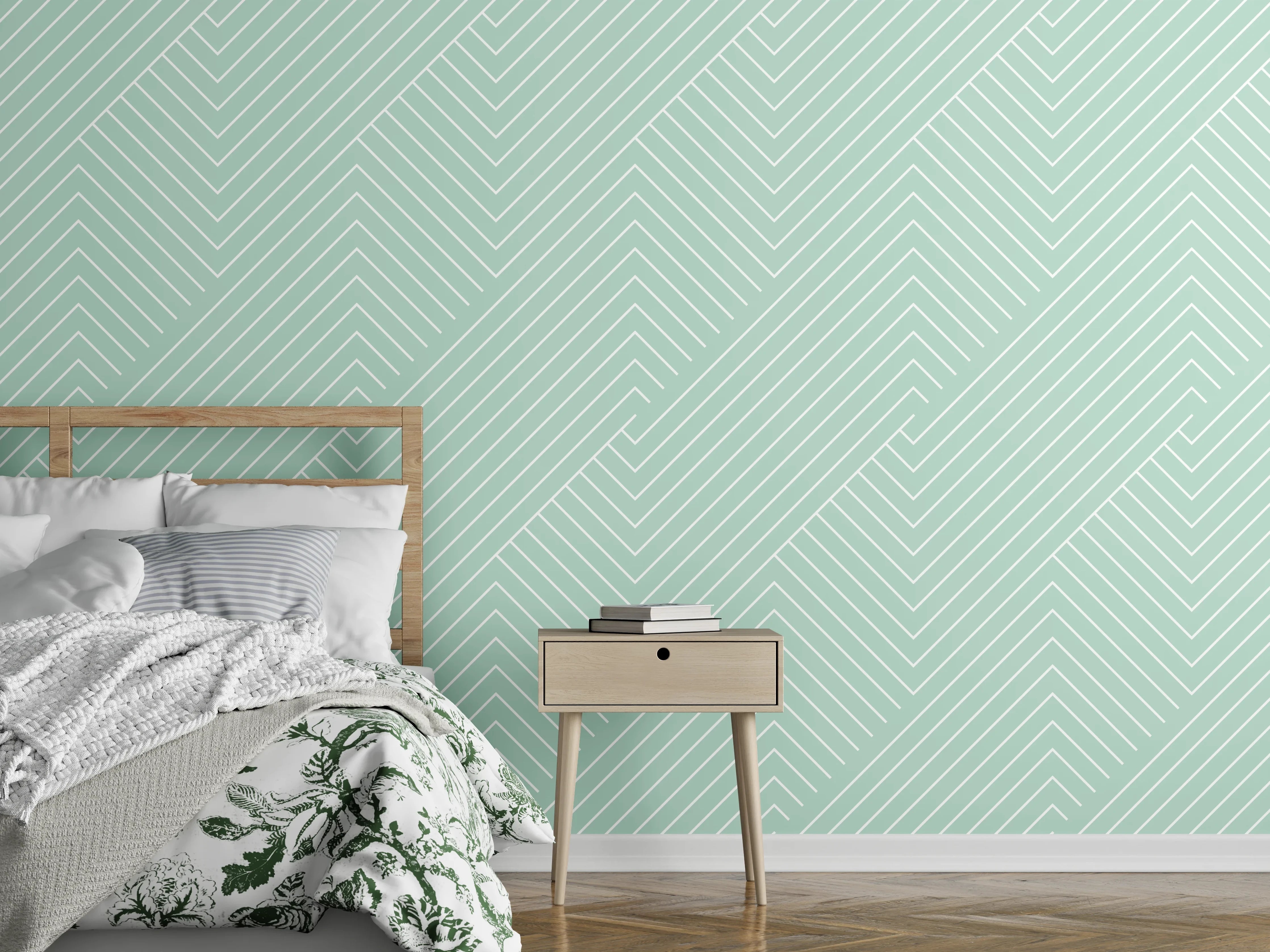 Wandverkleidung Schlafzimmer - Sanftes Linienmuster in Mintgrün