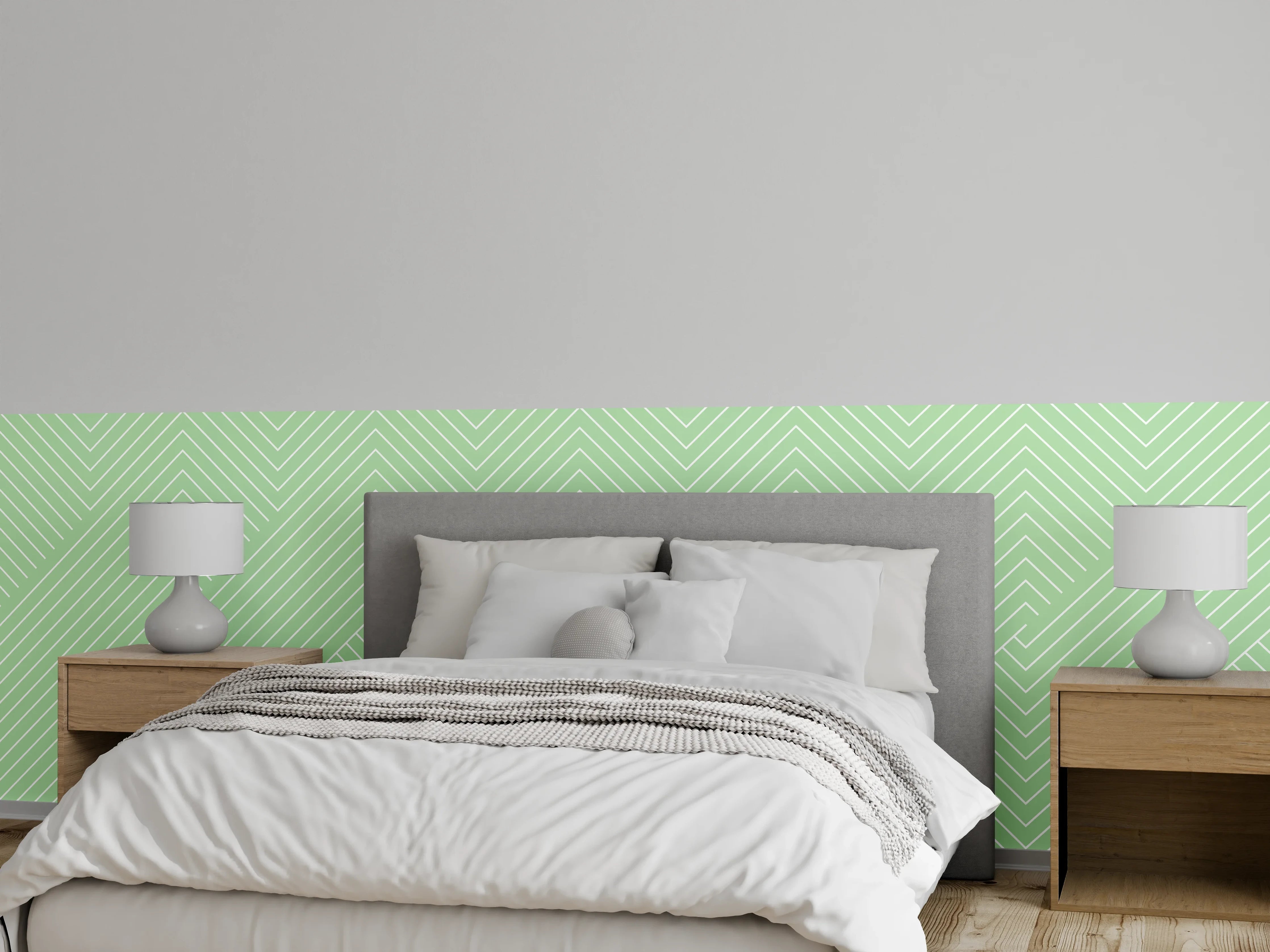 Wandverkleidung Schlafzimmer - Sanftes Mintgrün Chevron Muster Tapete
