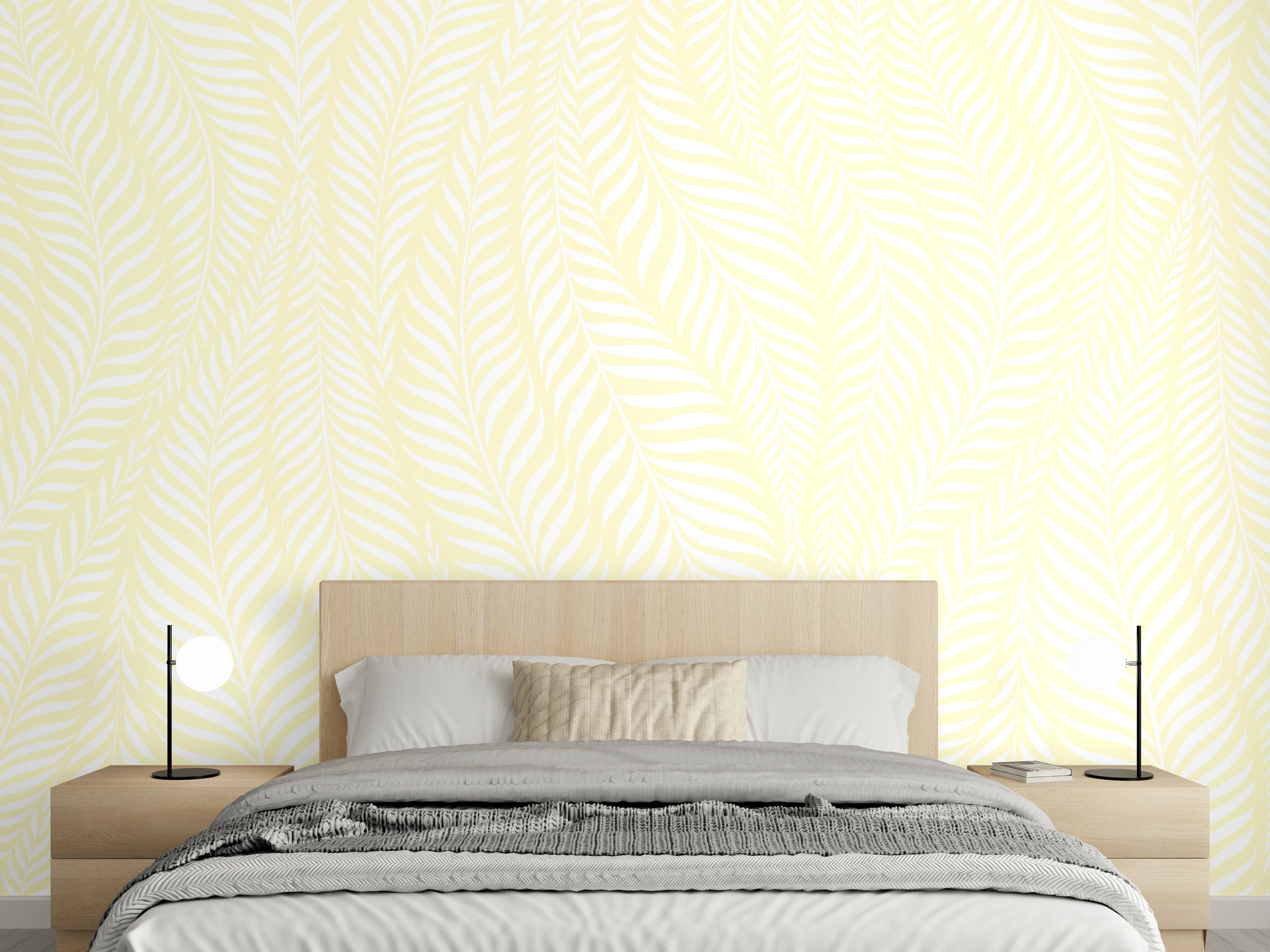 Wandverkleidung Schlafzimmer - Sanftes Palmenblatt Muster Beige