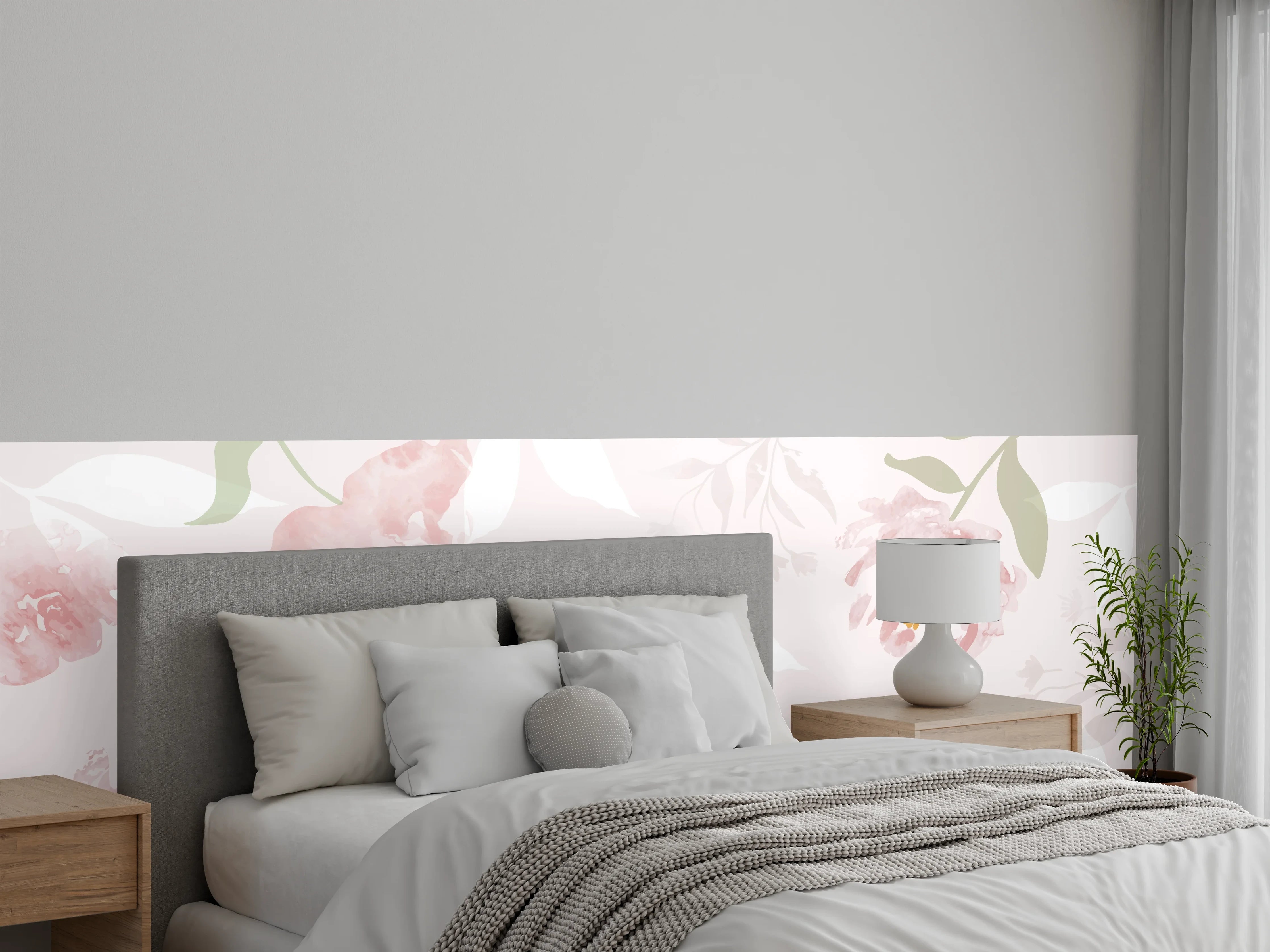 Wandverkleidung Schlafzimmer - Sanftes Rosa Blumenmuster Design