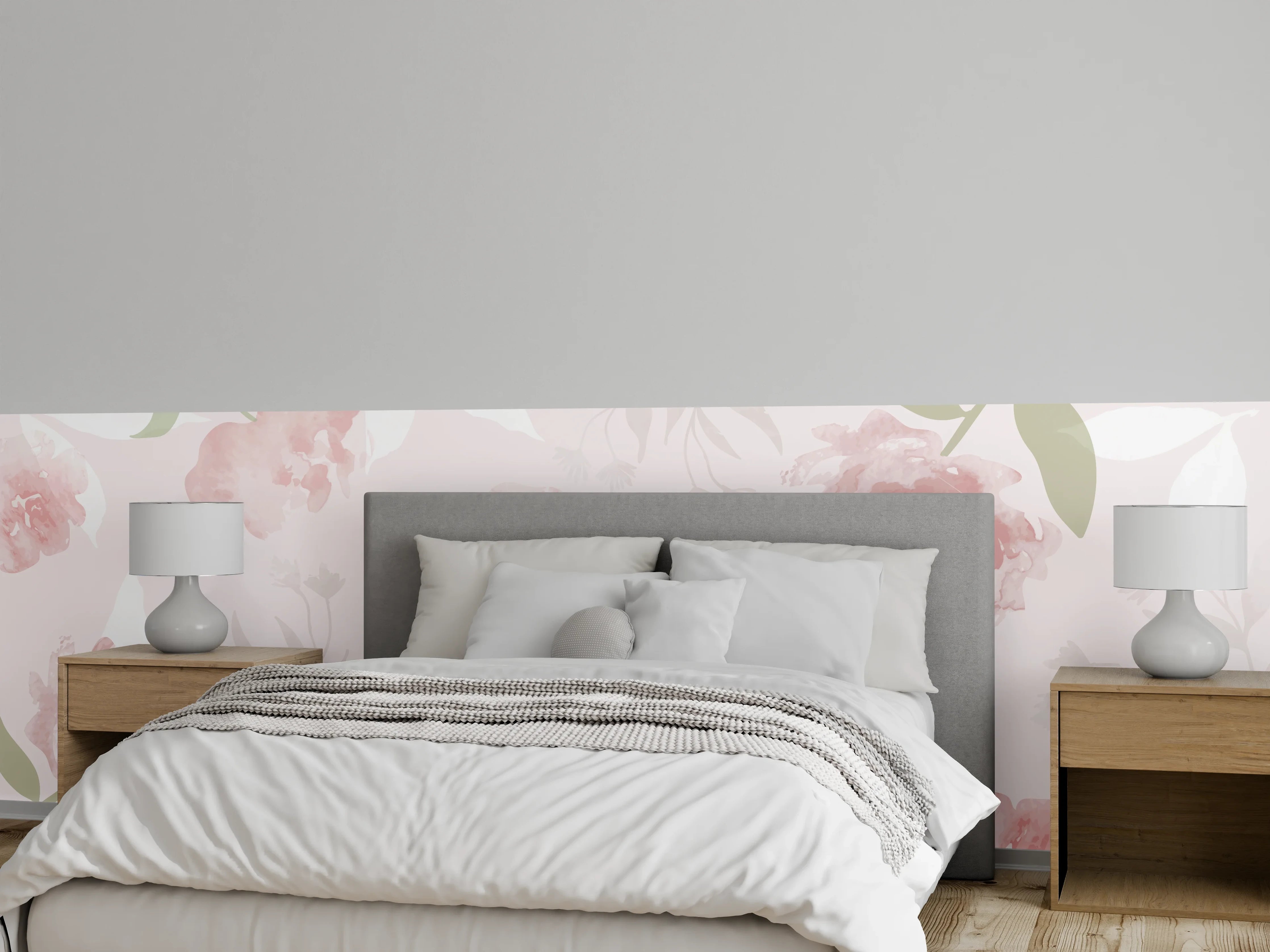 Wandverkleidung Schlafzimmer - Sanftes Rosa Blumenmuster Design