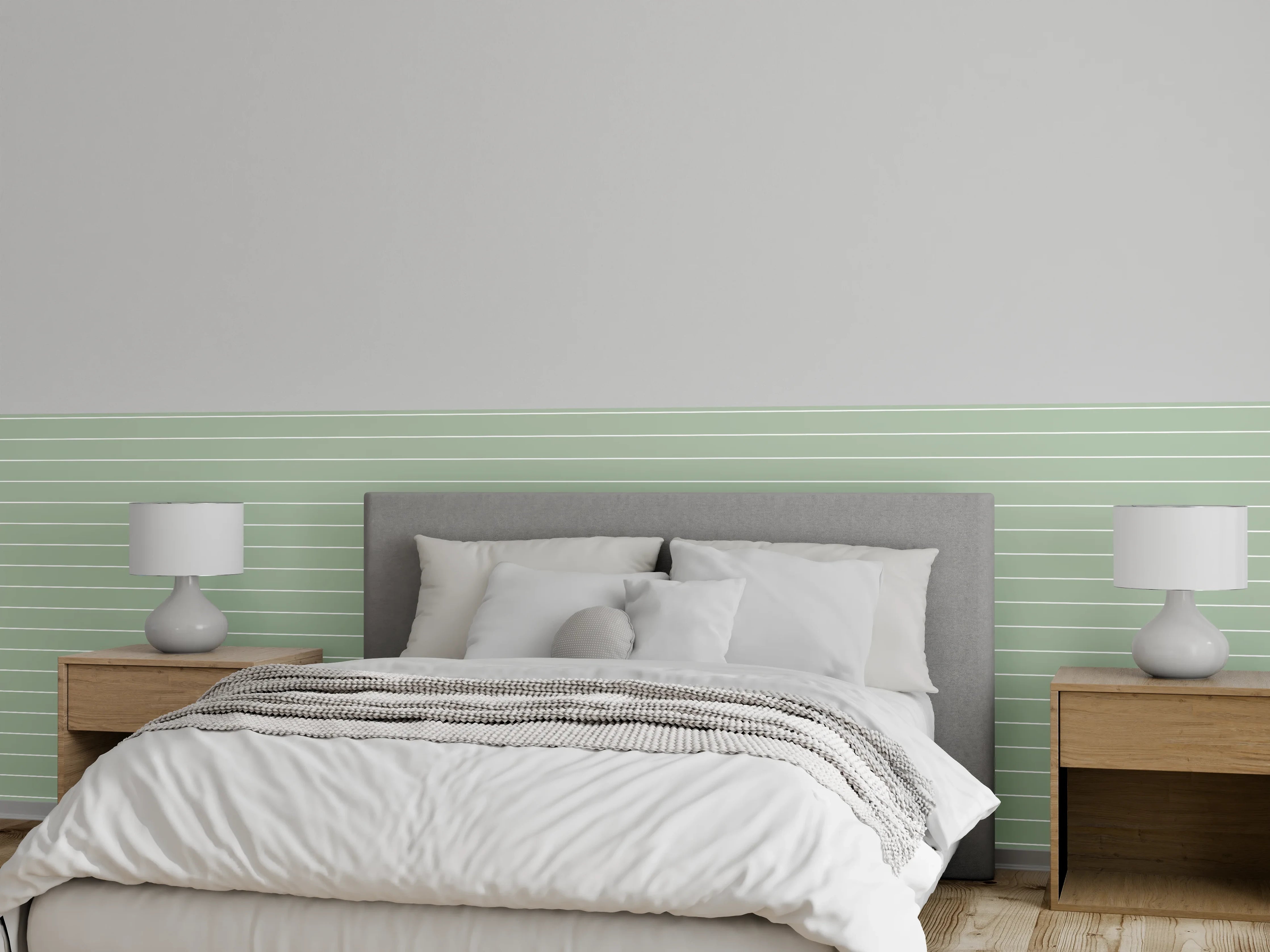 Wandverkleidung Schlafzimmer - Sanftgrünes Streifenmuster für moderne Räume