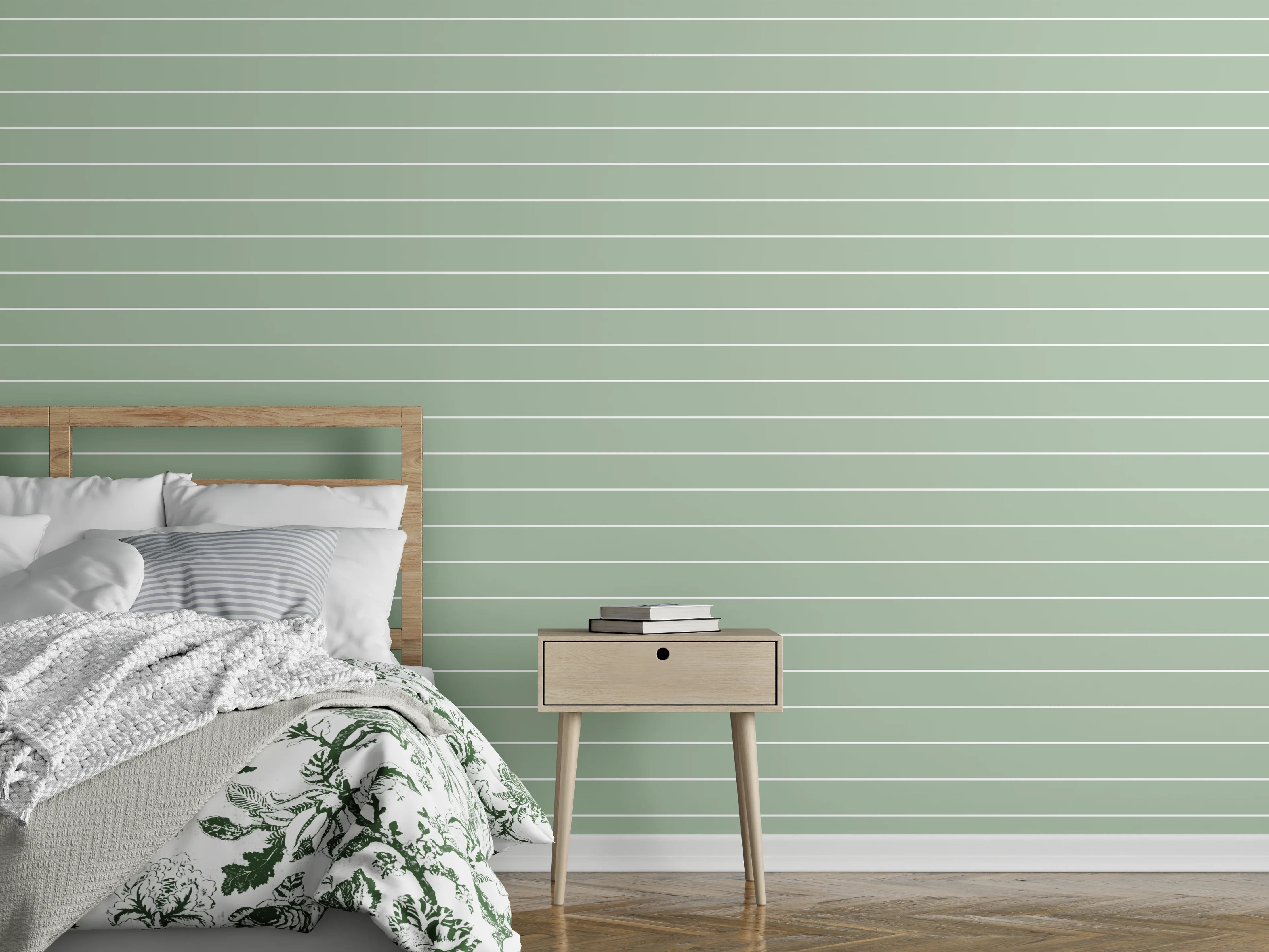 Wandverkleidung Schlafzimmer - Sanftgrünes Streifenmuster für moderne Räume