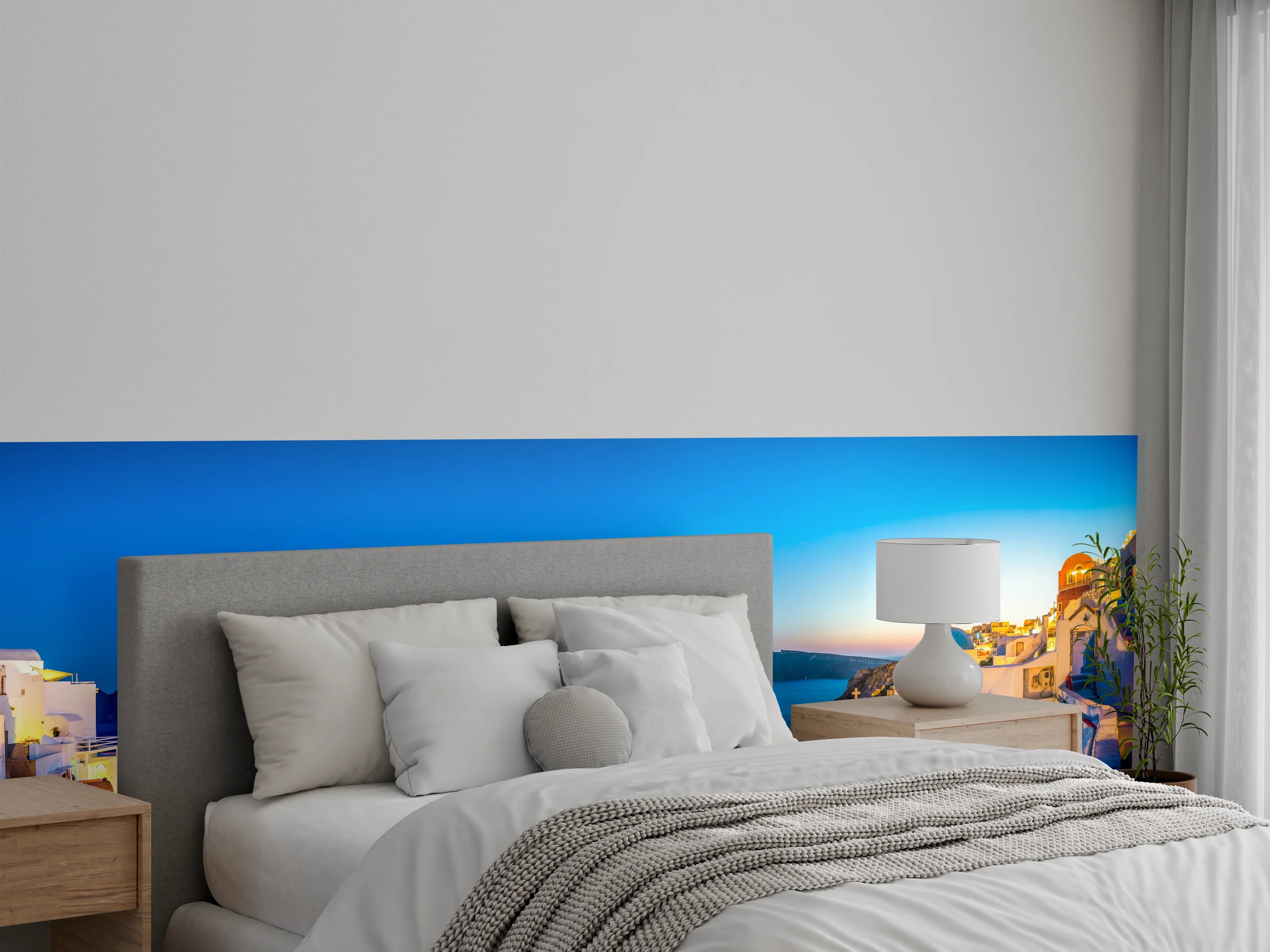 Wandverkleidung Schlafzimmer - Santorini Blau-Weiß Panorama