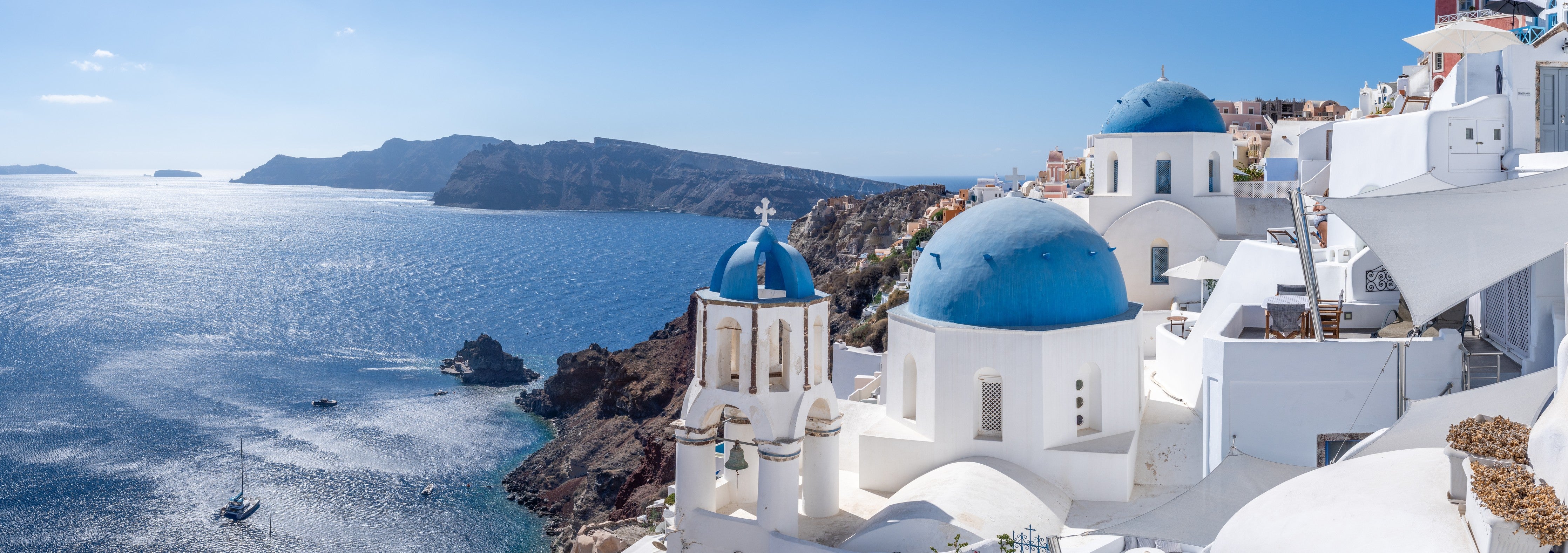 Wandverkleidung Schlafzimmer-Santorini Panorama: Blau-Weiße Griechische Küste