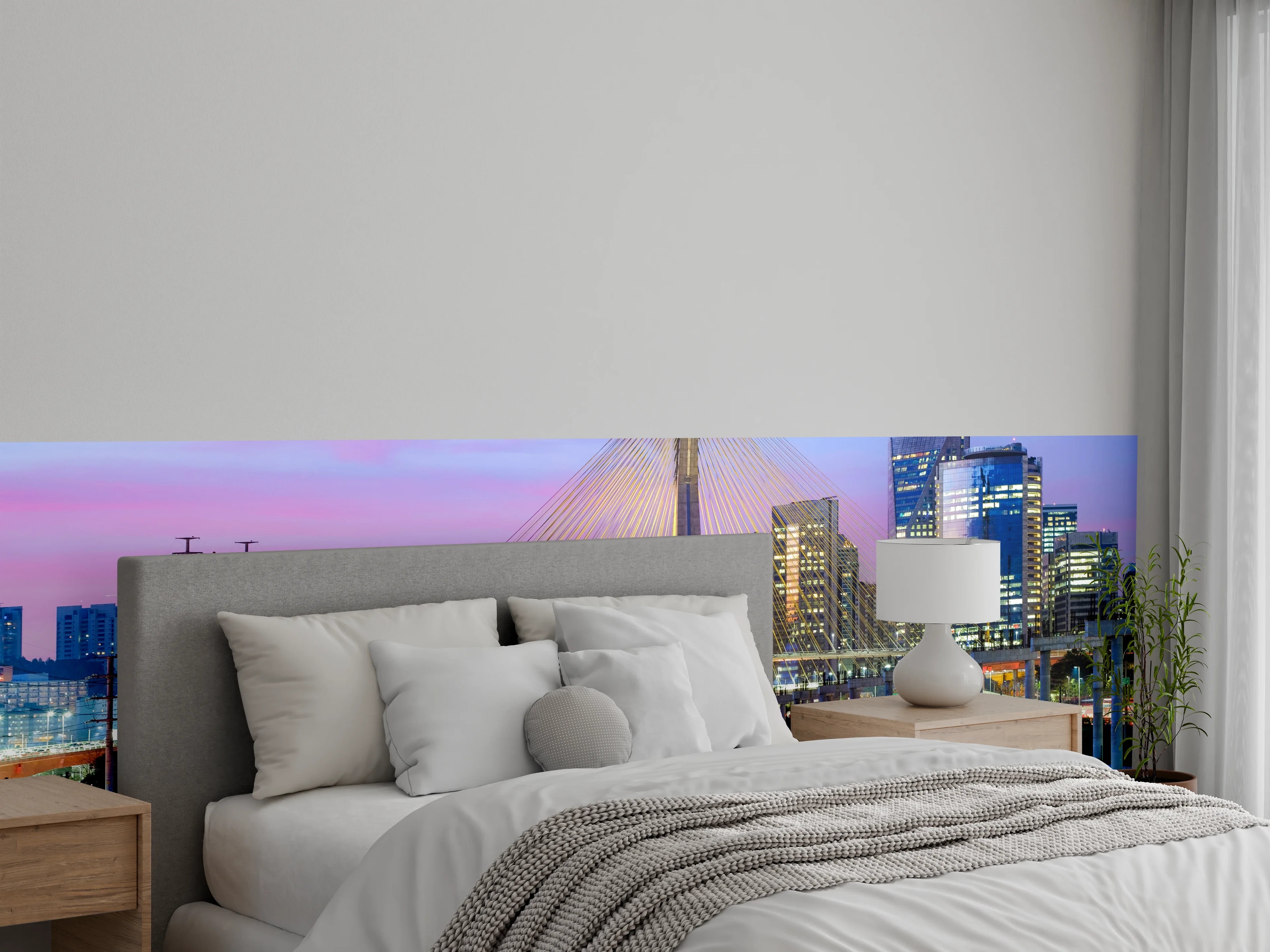Wandverkleidung Schlafzimmer - São Paulo Skyline mit Brücke bei Dämmerung