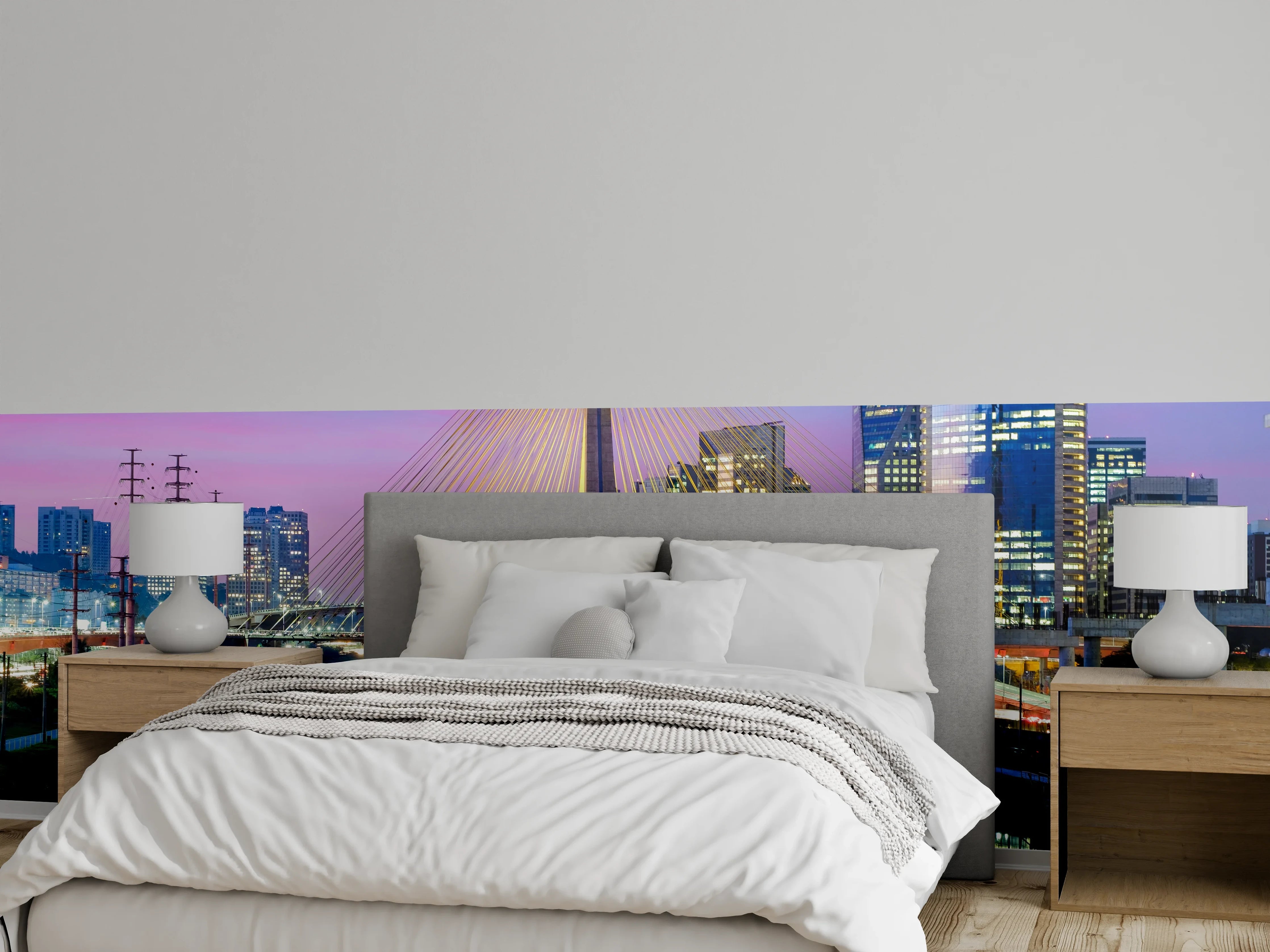 Wandverkleidung Schlafzimmer - São Paulo Skyline mit Brücke bei Dämmerung