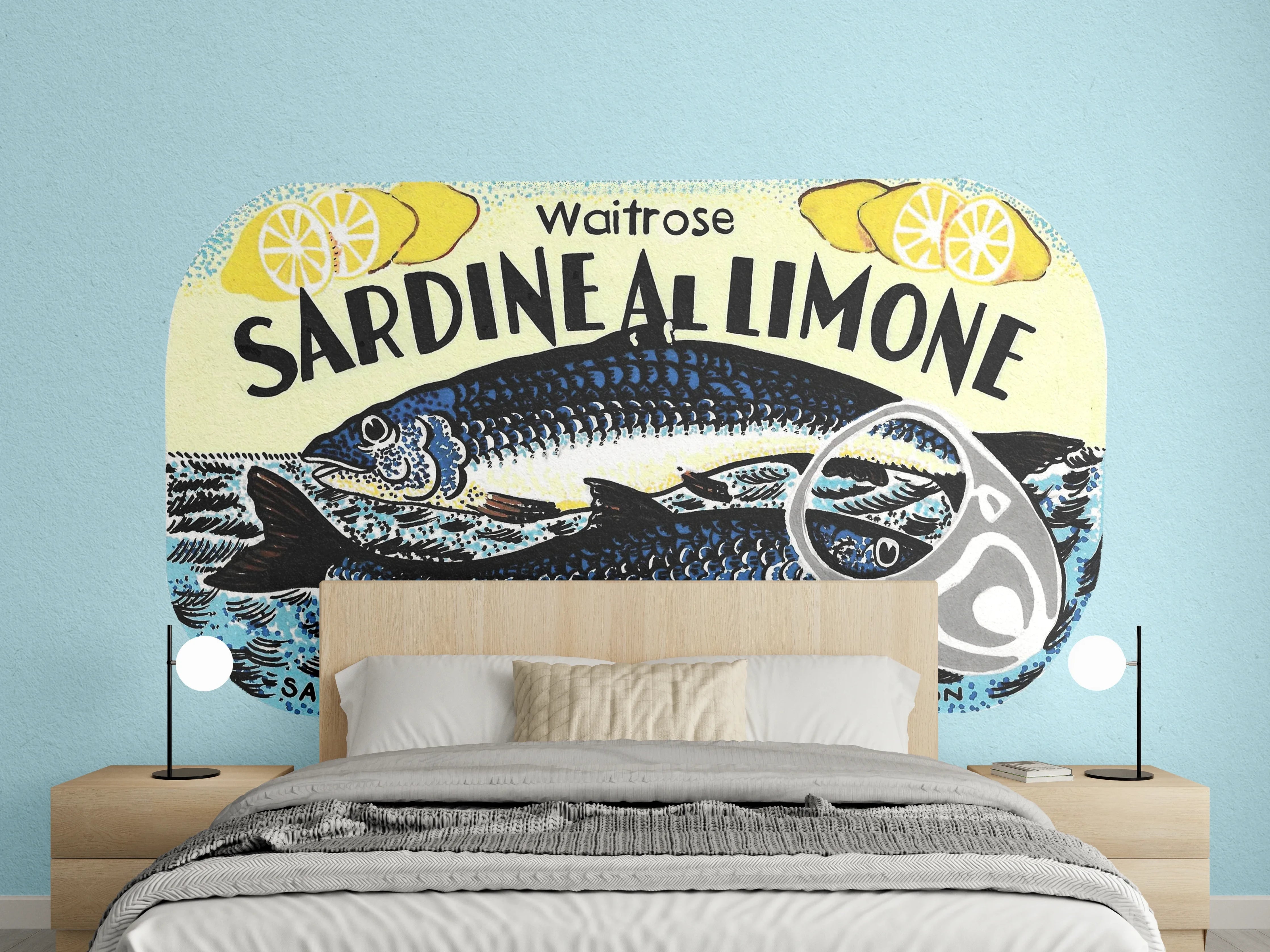Wandverkleidung Schlafzimmer - Sardinen Illustration Retro Design