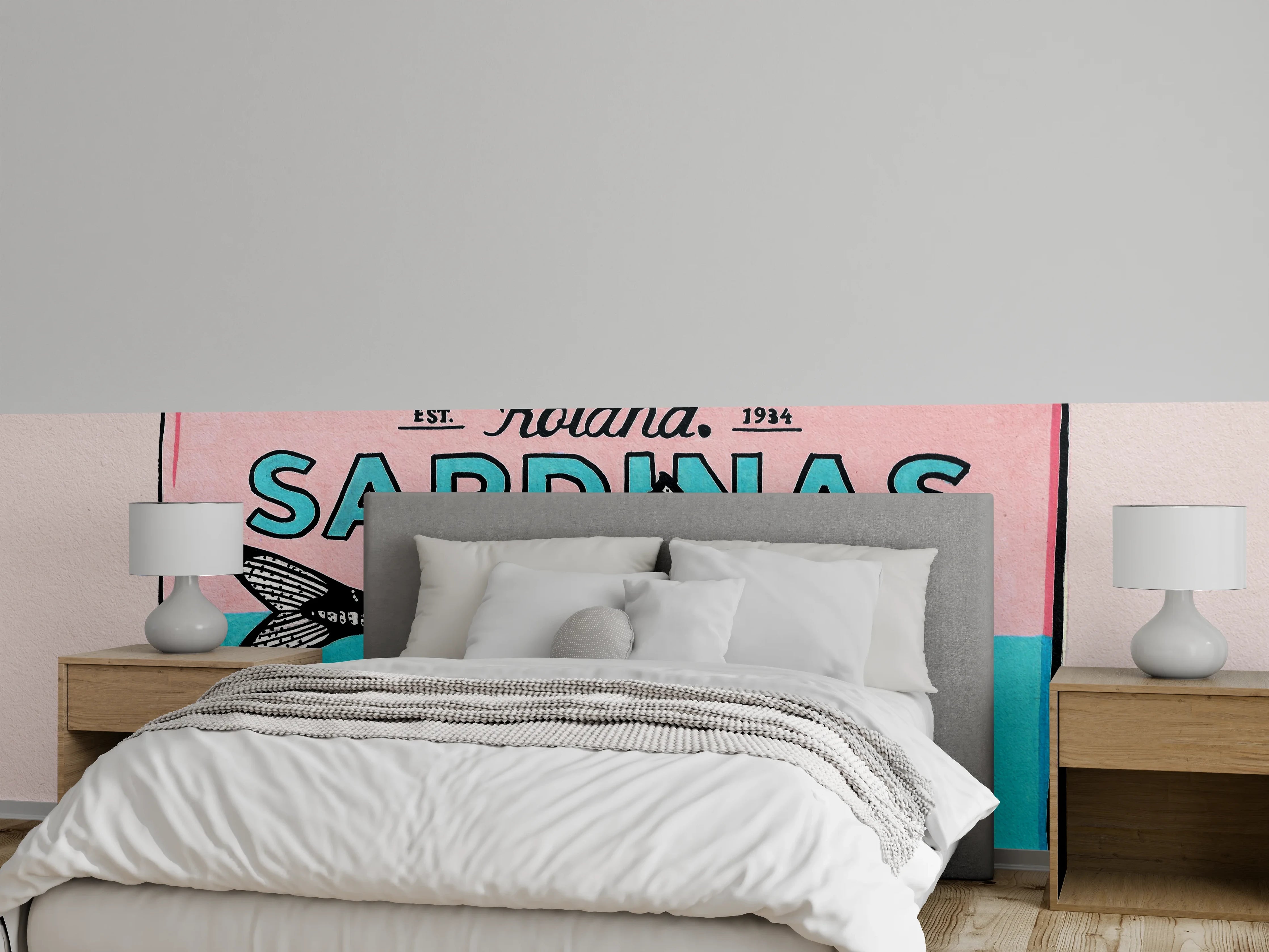 Wandverkleidung Schlafzimmer - Sardinendose Illustration Retro Look