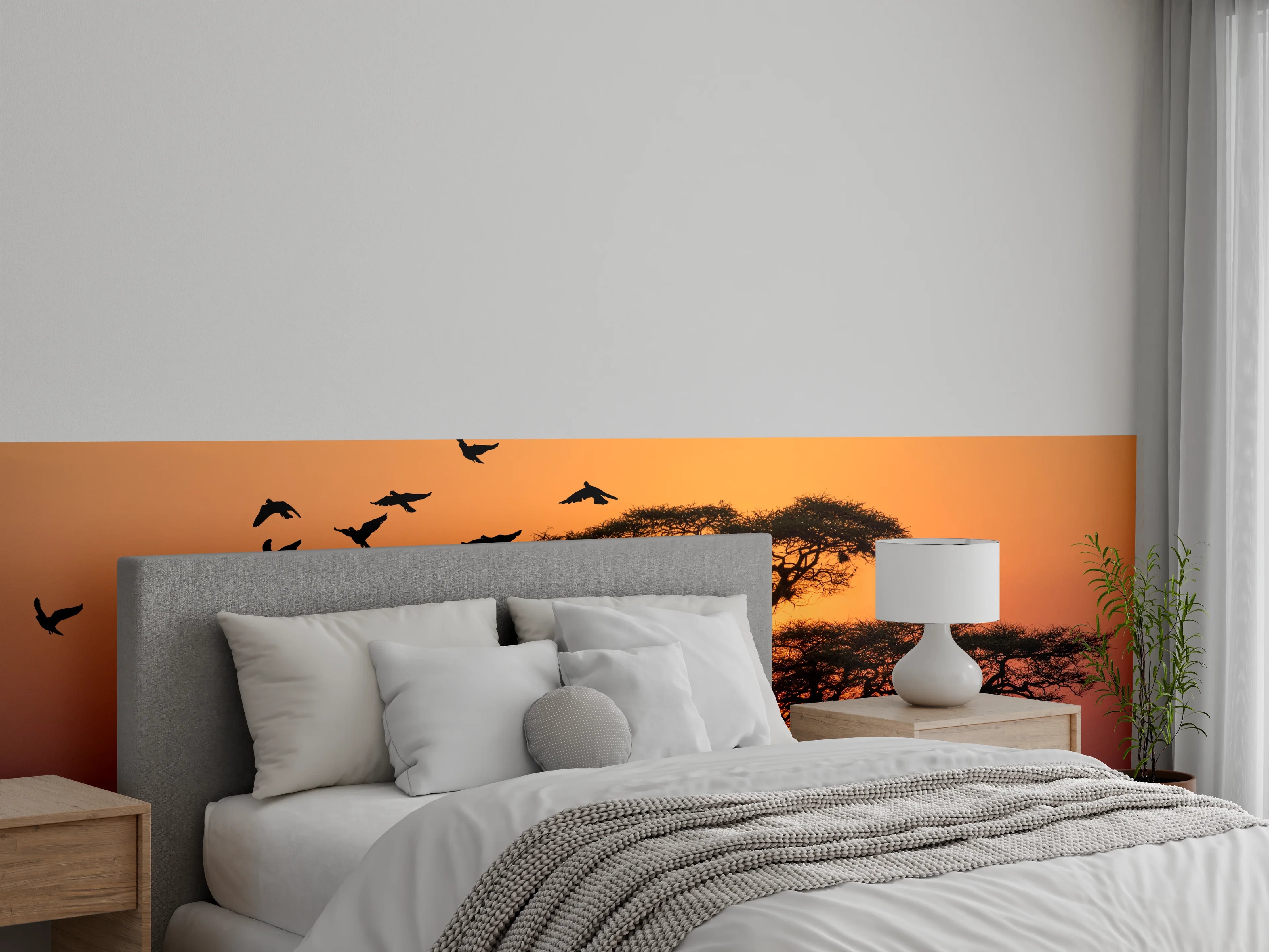 Wandverkleidung Schlafzimmer - Savanne bei Sonnenuntergang Wandbild