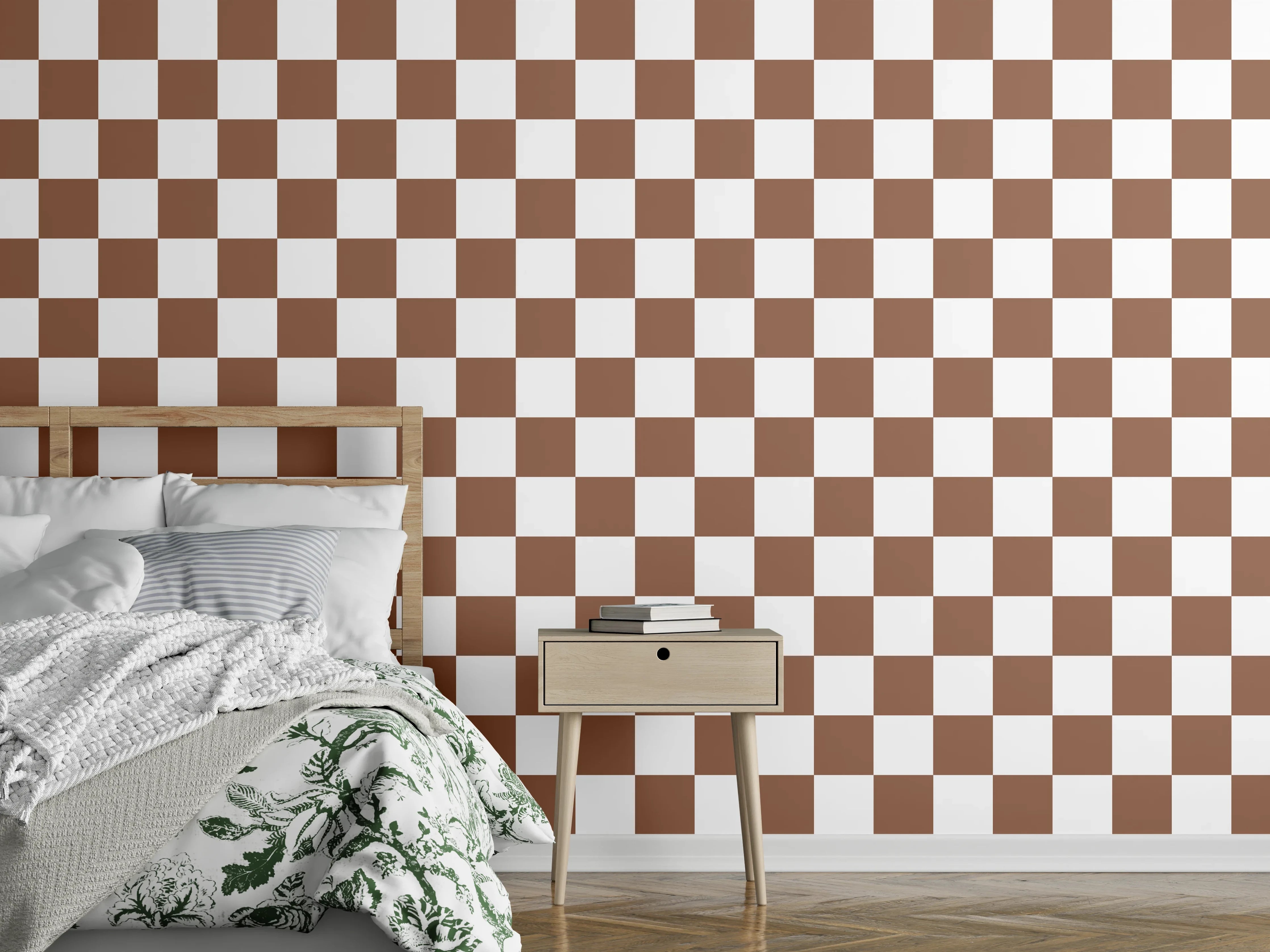 Wandverkleidung Schlafzimmer - Schachbrettmuster Braun-Weiß Modern