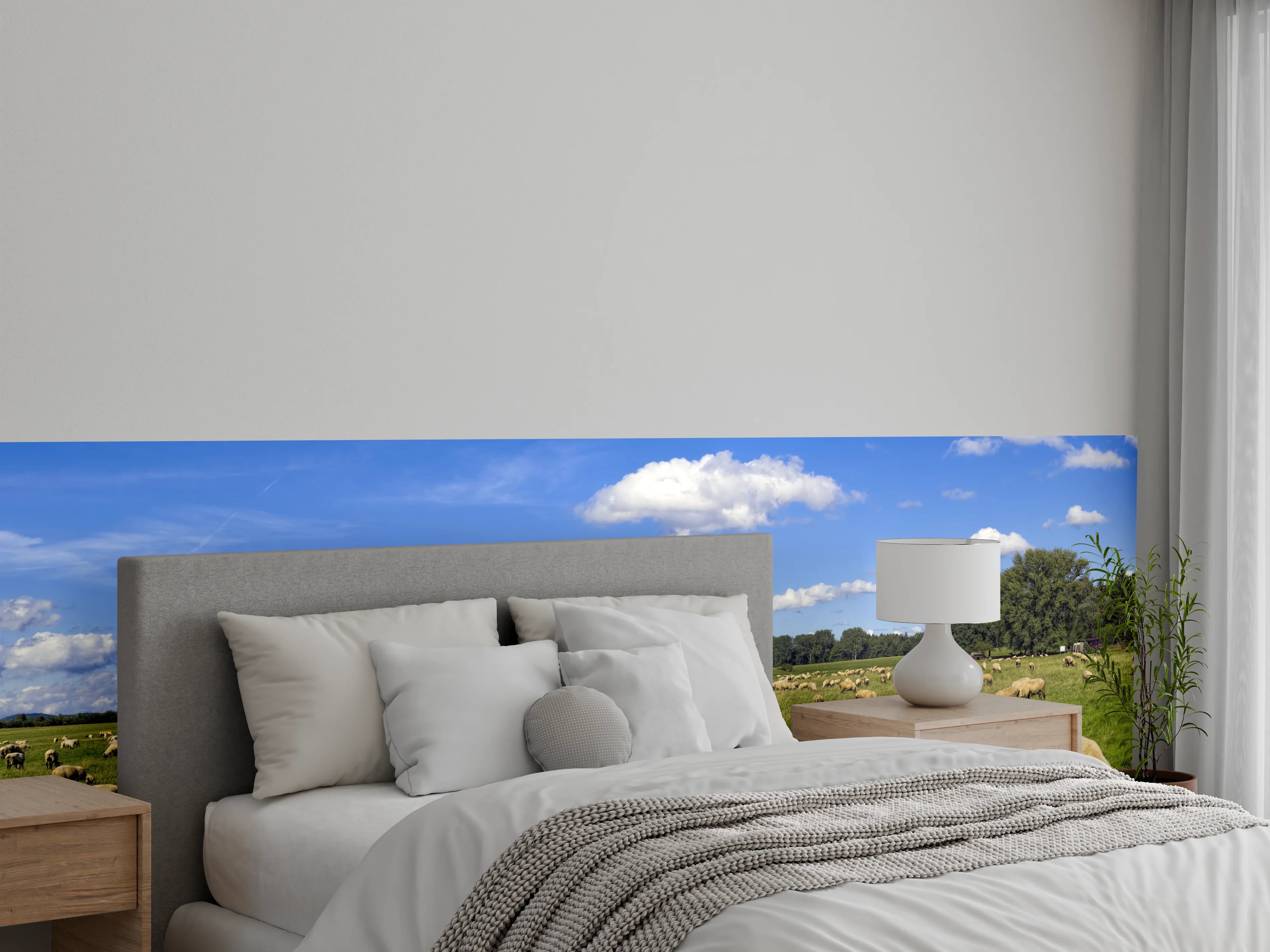 Wandverkleidung Schlafzimmer - Schafherde Panorama