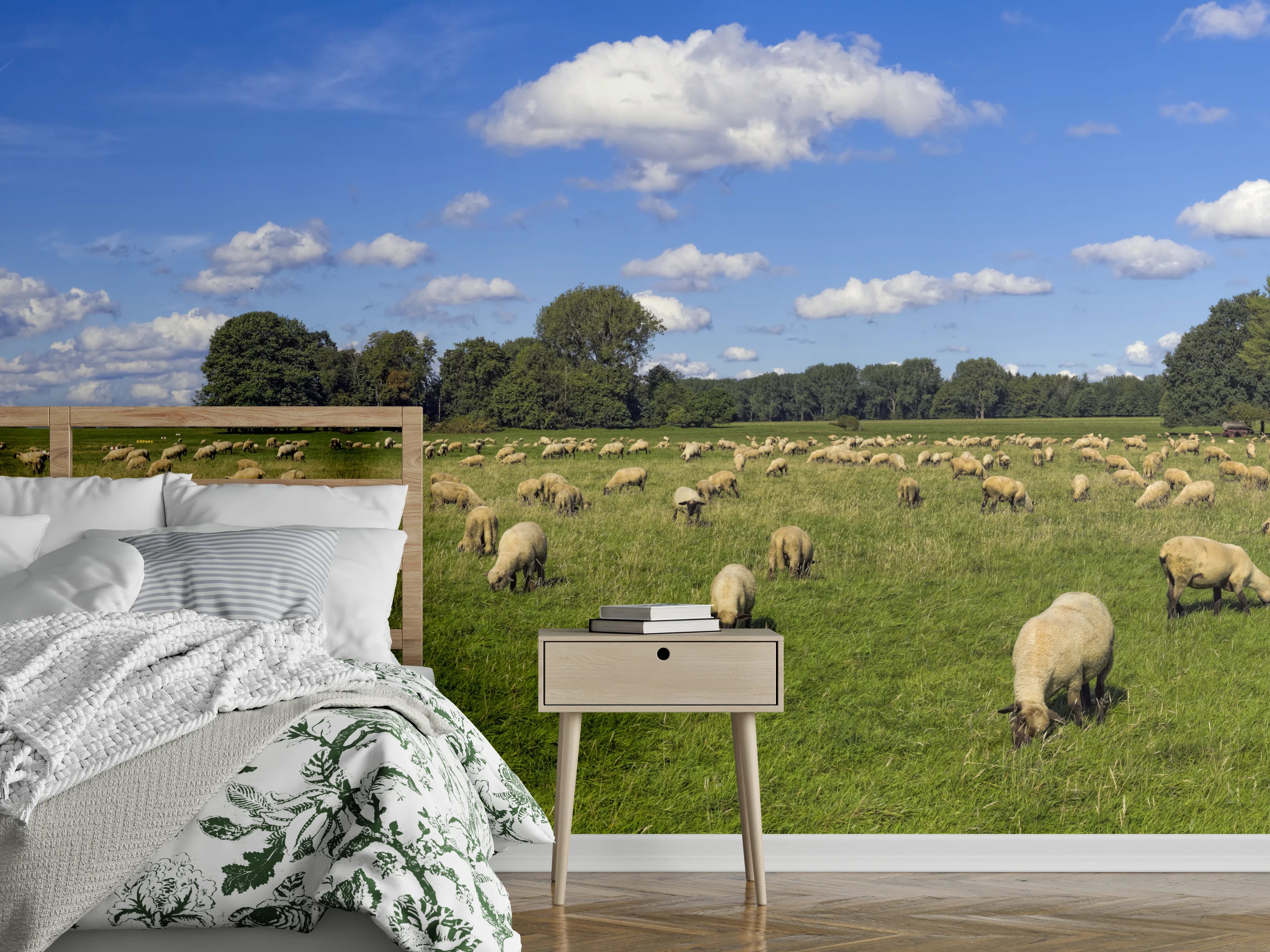 Wandverkleidung Schlafzimmer - Schafherde Panorama