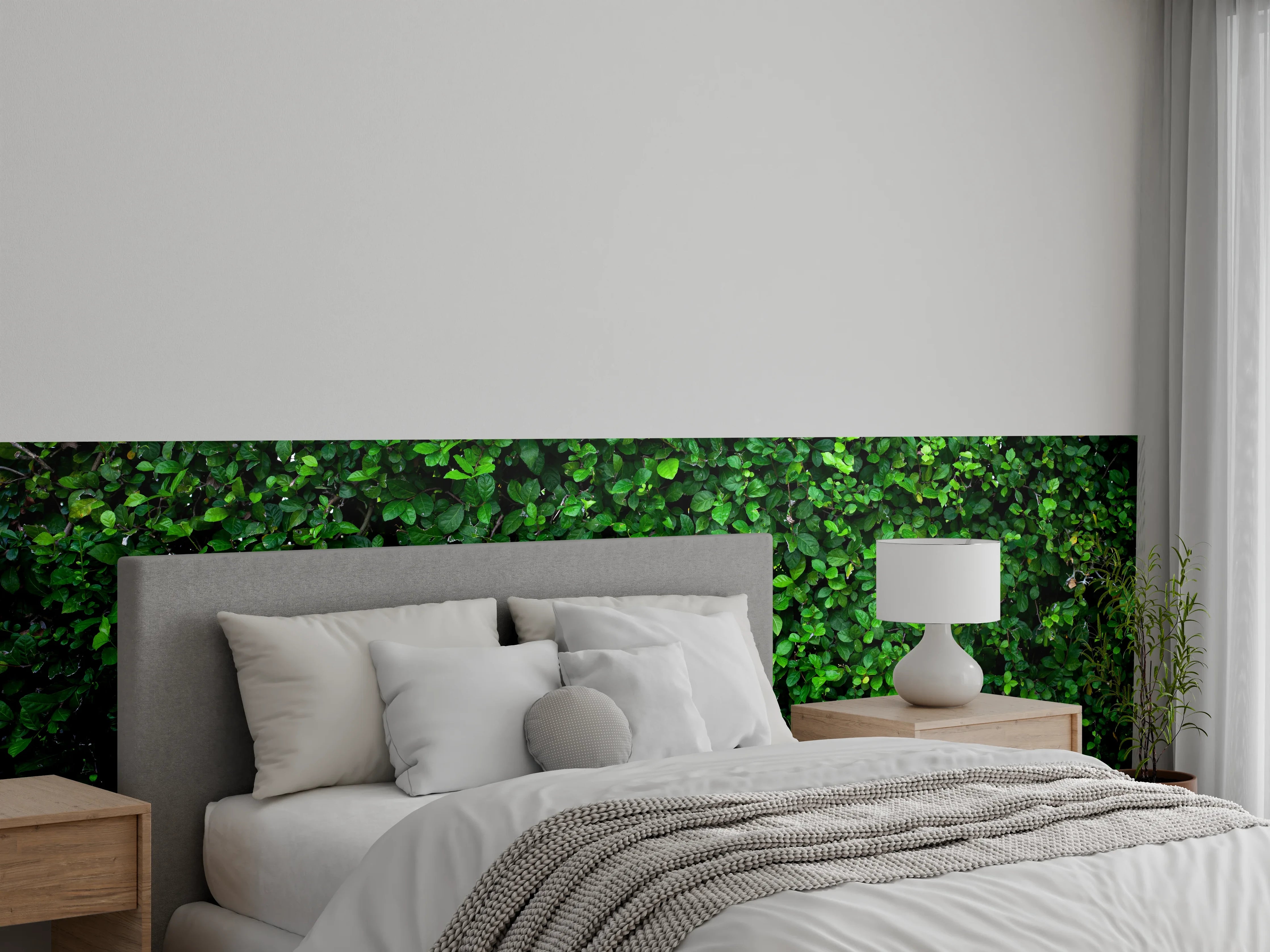 Wandverkleidung Schlafzimmer - Schattenspiel im weißen Blattwald