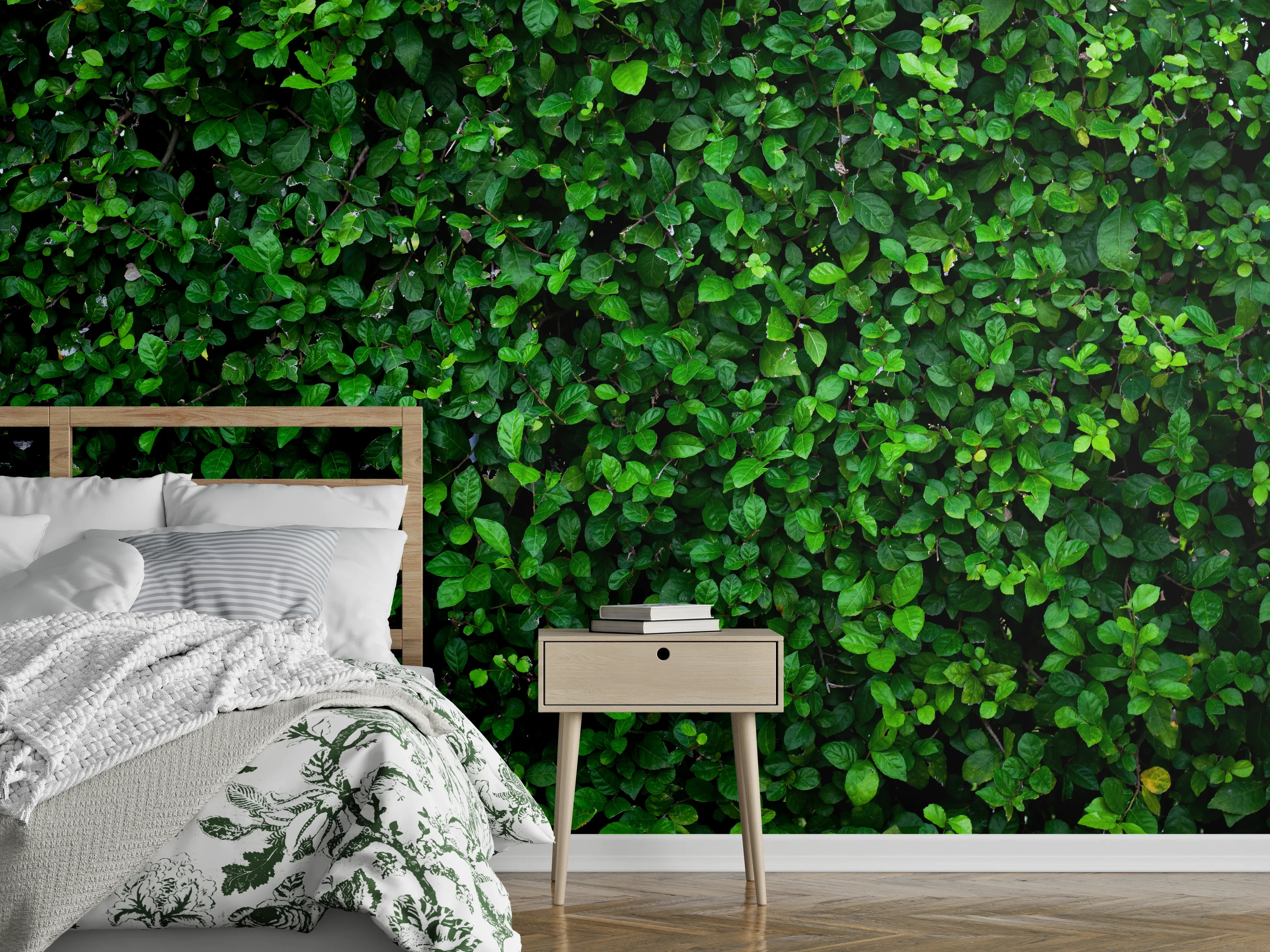 Wandverkleidung Schlafzimmer - Schattenspiel im weißen Blattwald