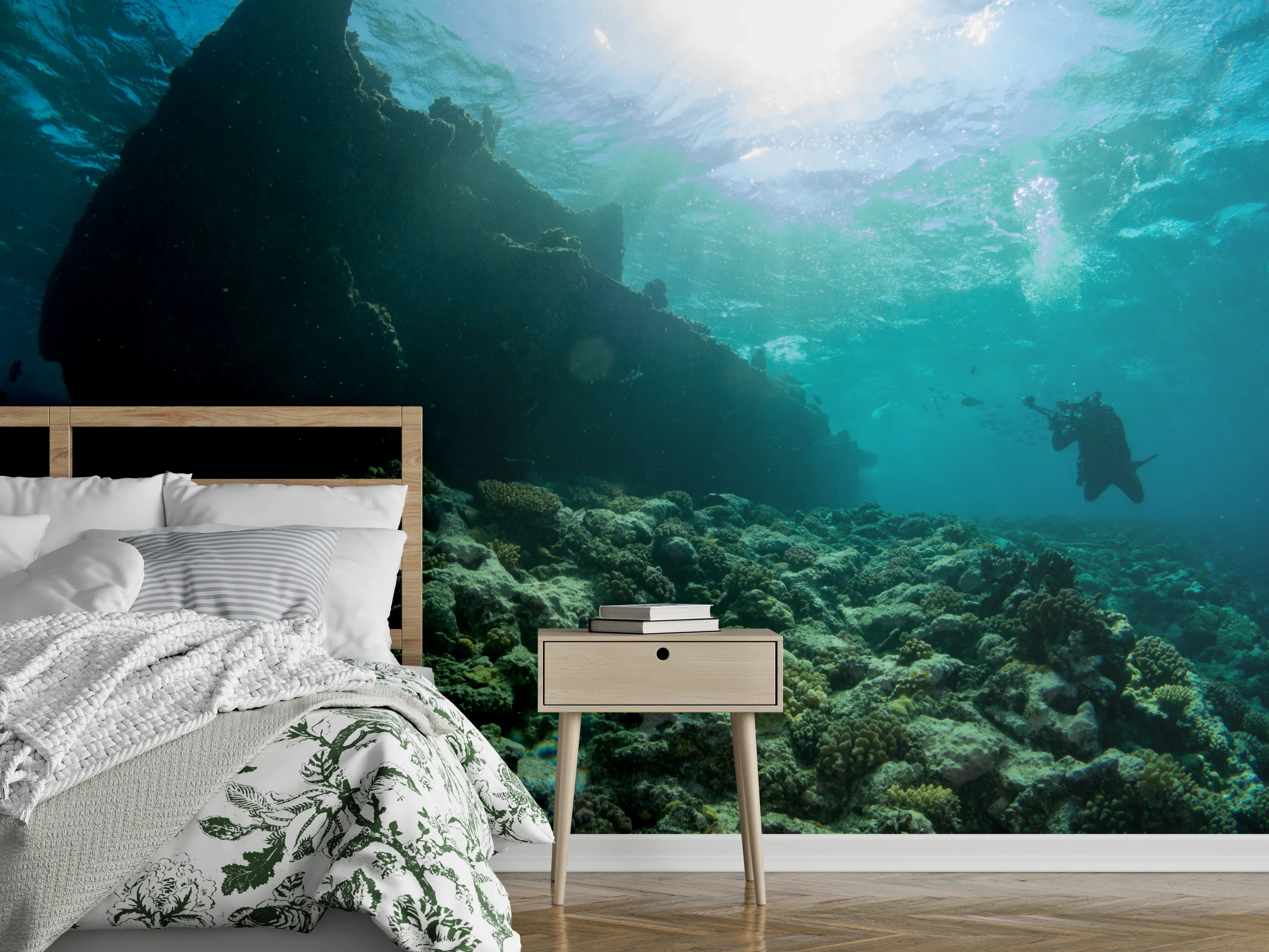 Wandverkleidung Schlafzimmer - Schiffswrack unter Wasser Korallenriff