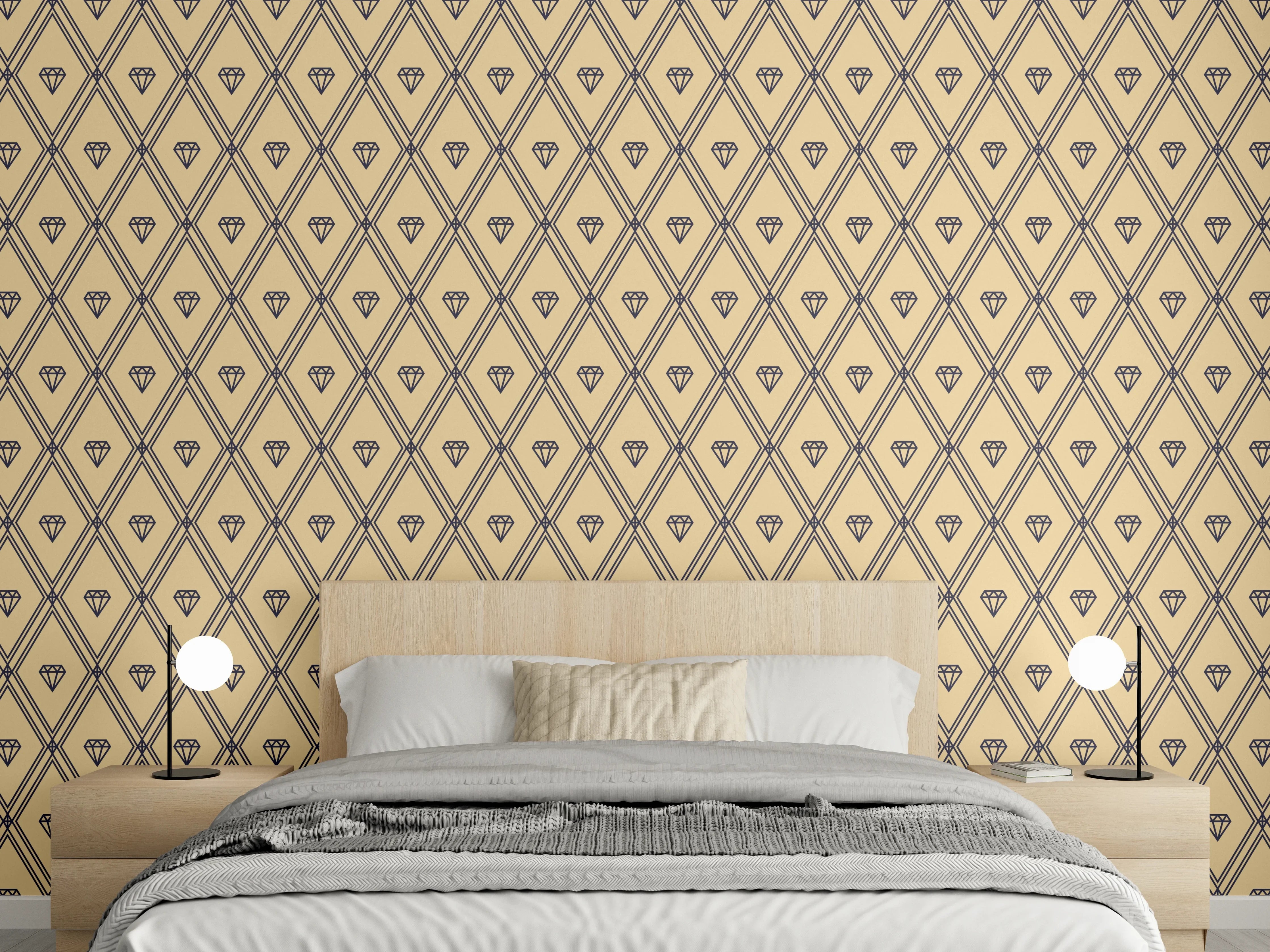 Wandverkleidung Schlafzimmer - Schimmernde Goldmuster auf grauweißem Untergrund