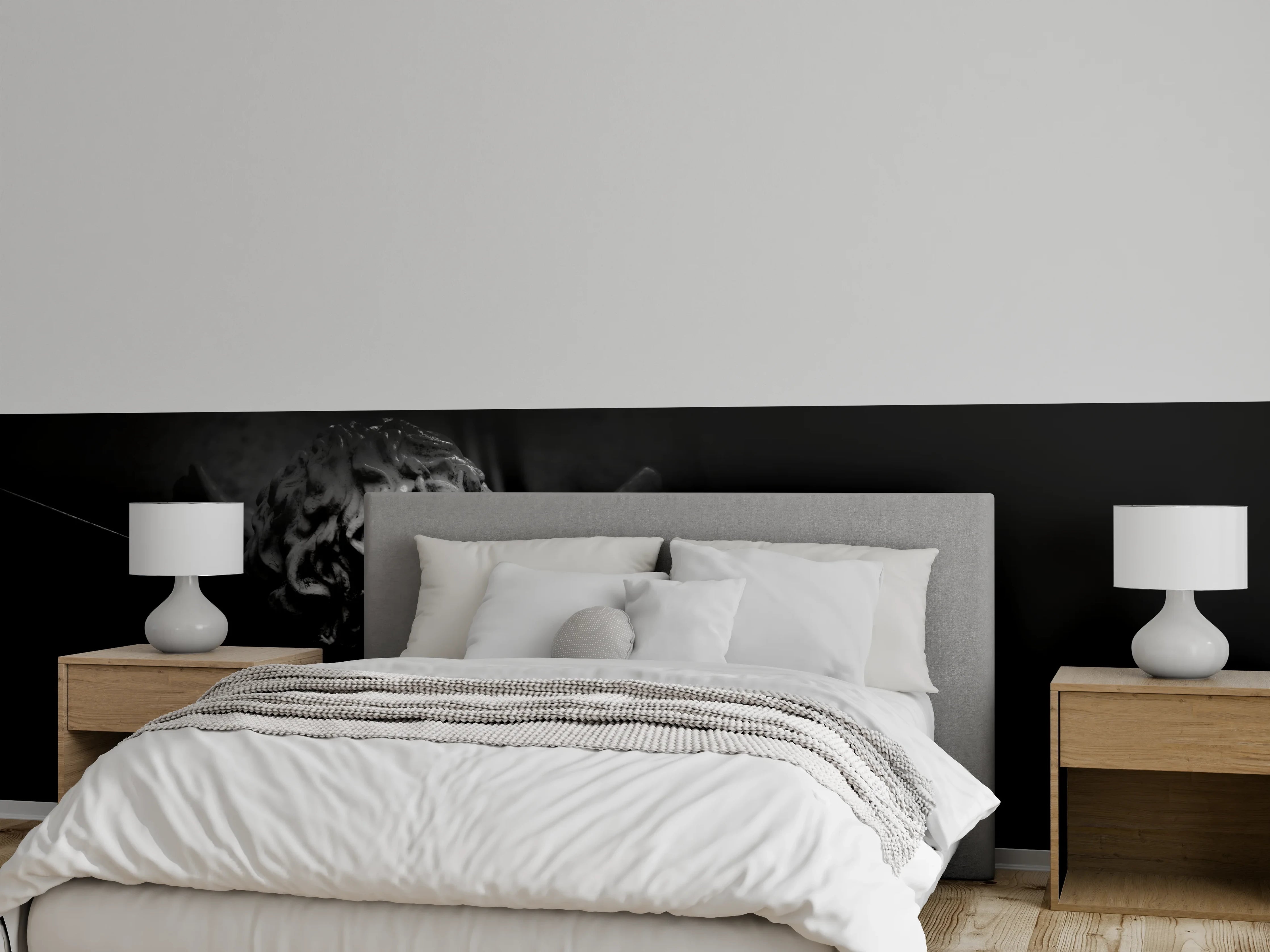 Wandverkleidung Schlafzimmer - Schlafender Engel in Schwarz-Weiß