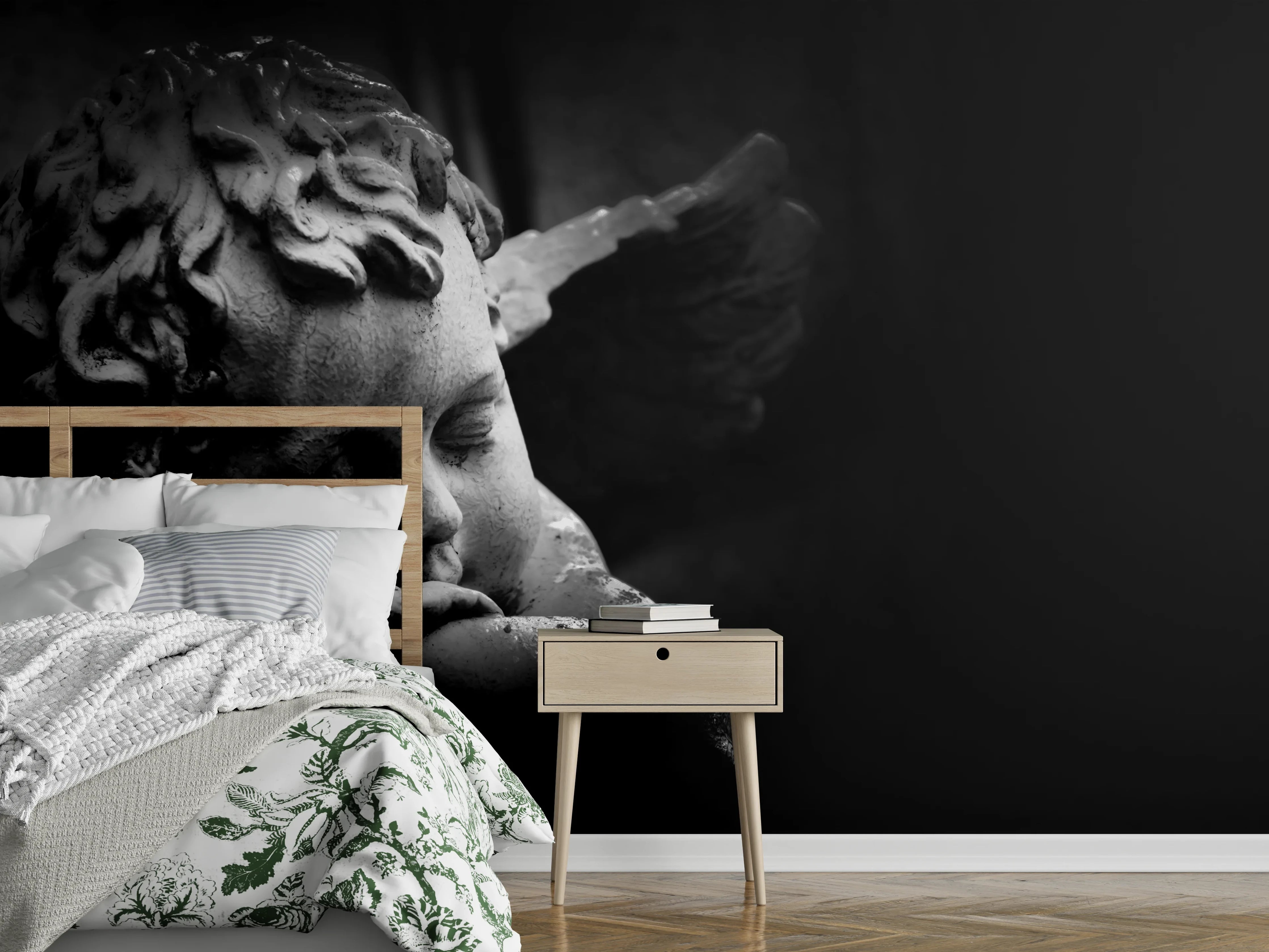 Wandverkleidung Schlafzimmer - Schlafender Engel in Schwarz-Weiß