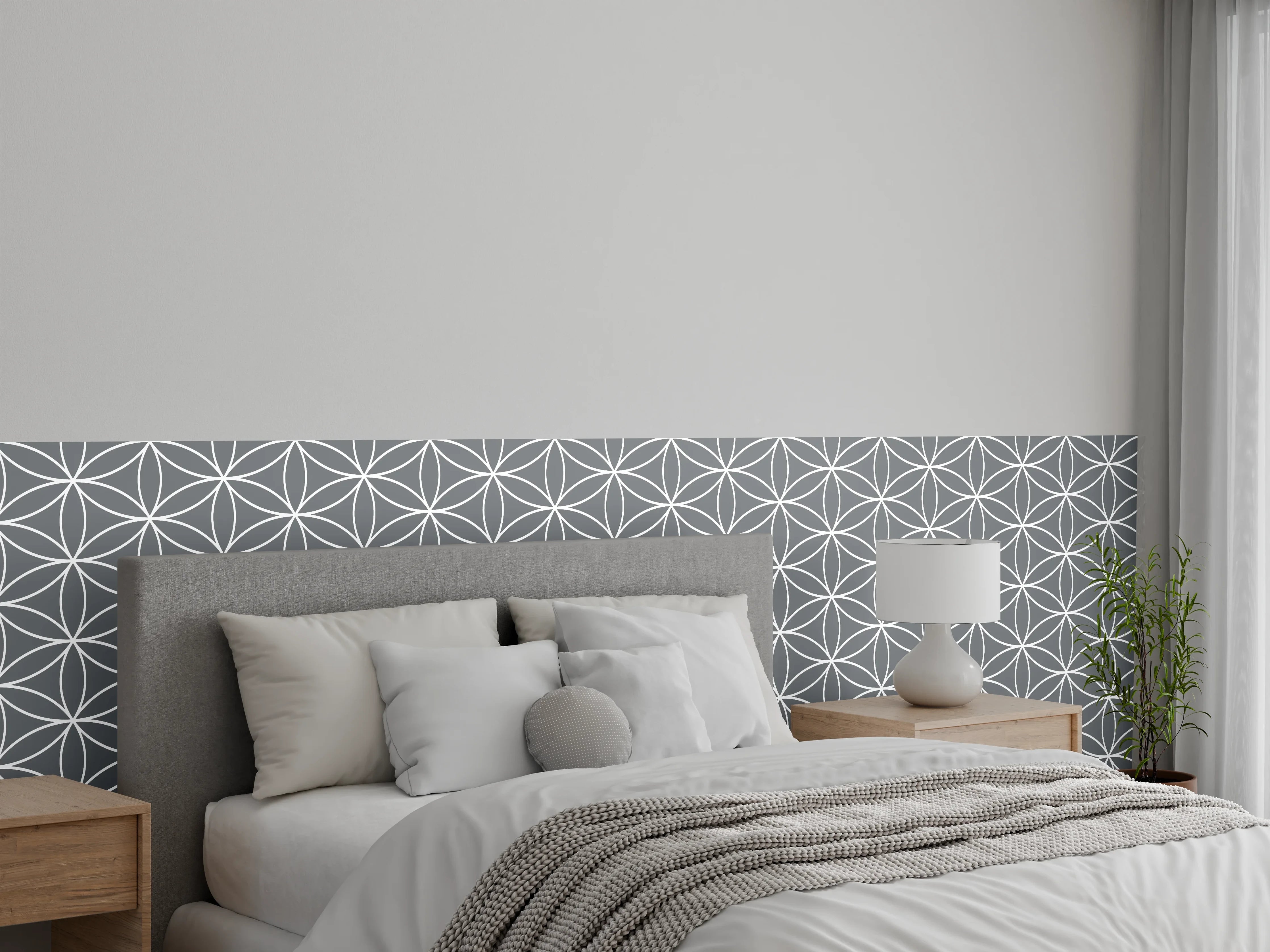 Wandverkleidung Schlafzimmer - Schlichte Graue und Weiße Geometrie