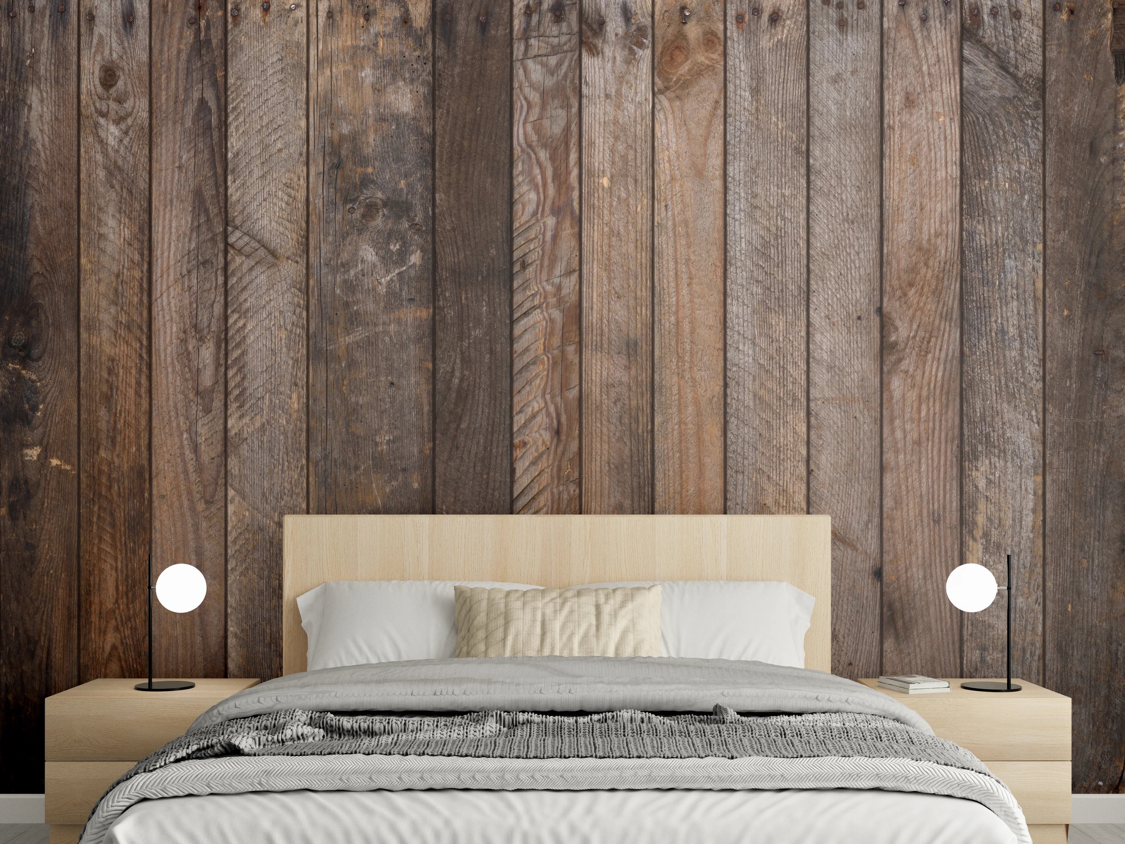 Wandverkleidung Schlafzimmer - Schlichte Holzoptik in Grautönen