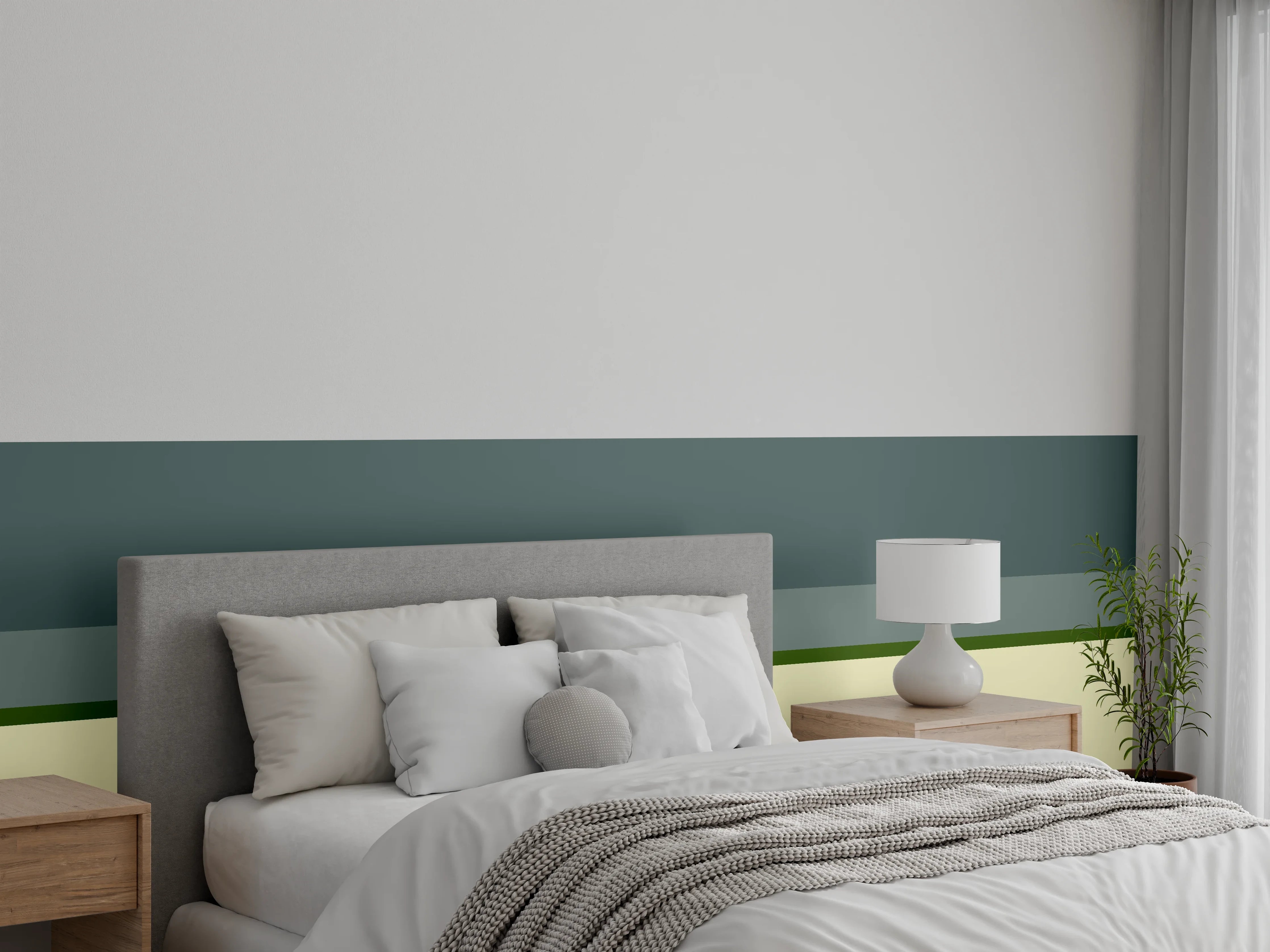 Wandverkleidung Schlafzimmer - Schlichte Linien in Creme und Grau