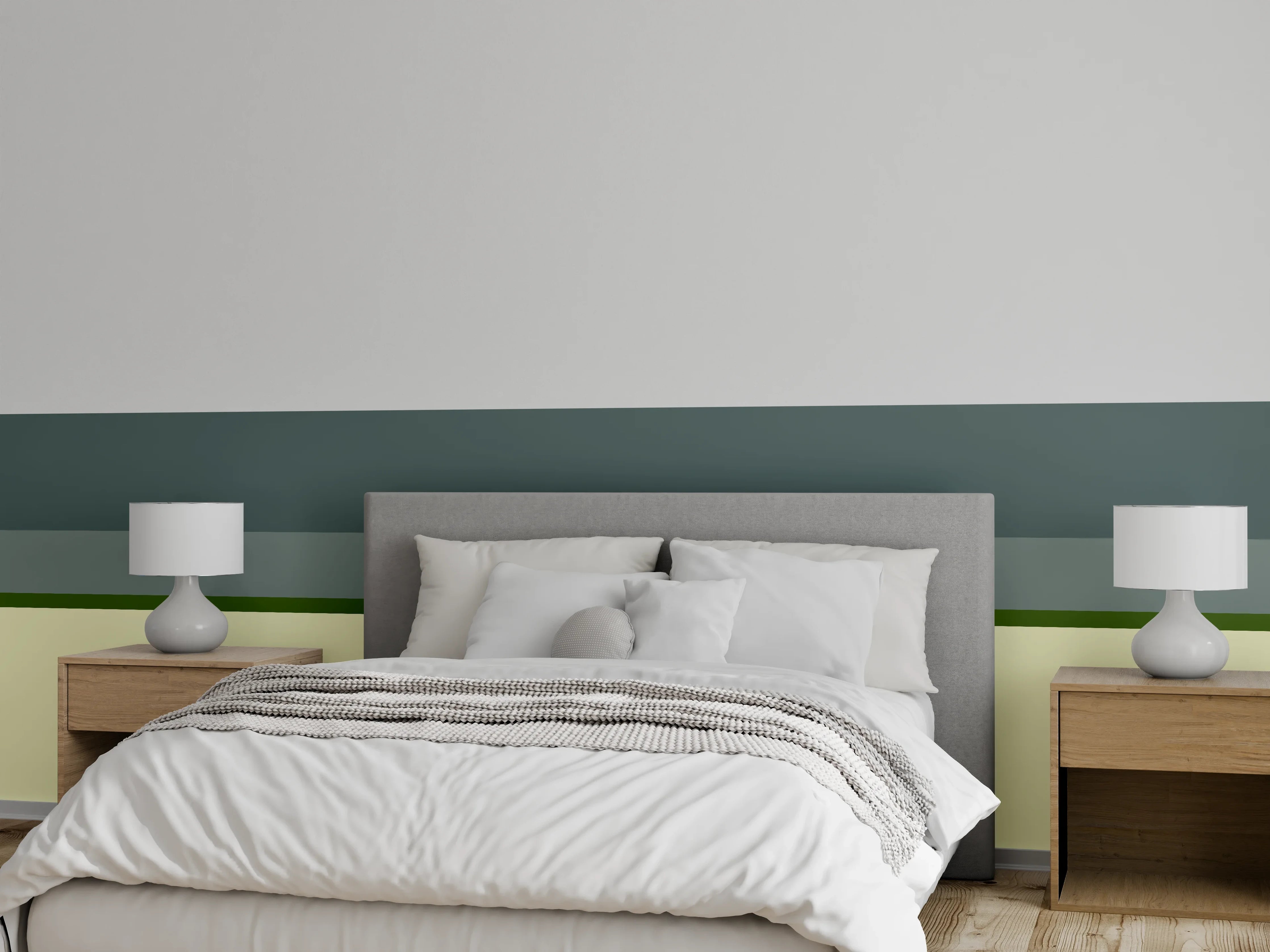 Wandverkleidung Schlafzimmer - Schlichte Linien in Creme und Grau