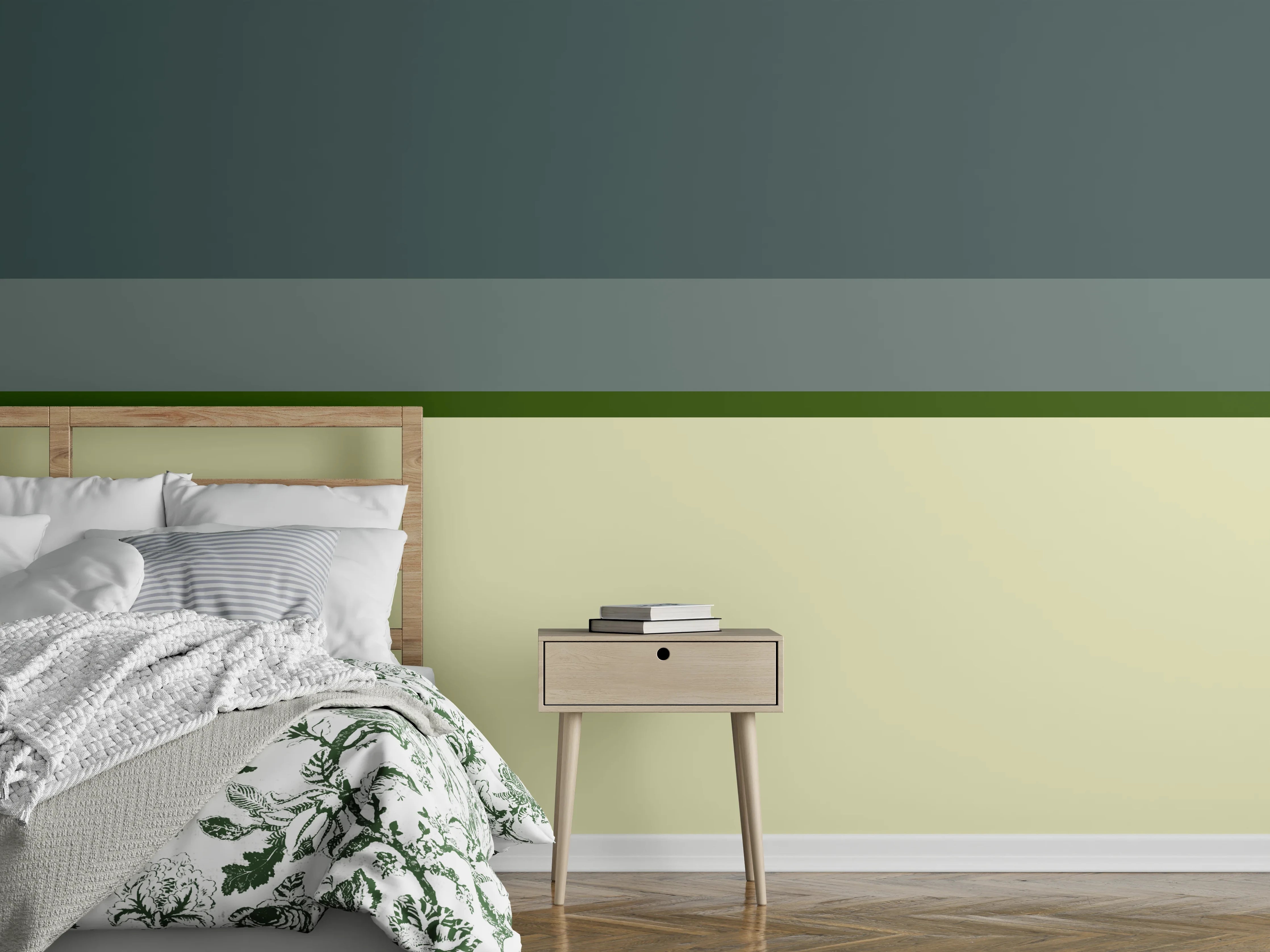 Wandverkleidung Schlafzimmer - Schlichte Linien in Creme und Grau
