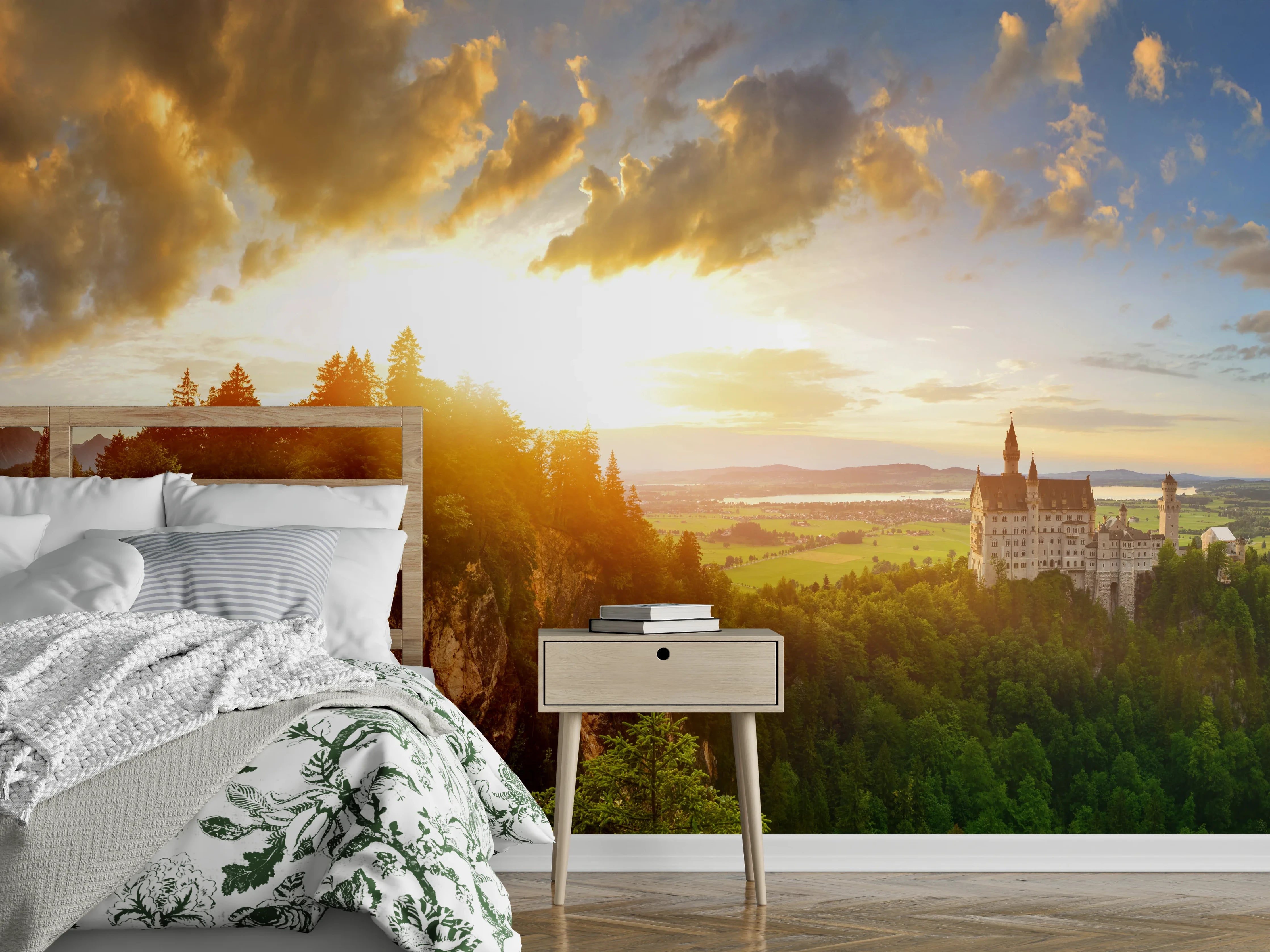 Wandverkleidung Schlafzimmer - Schloss Neuschwanstein bei Sonnenuntergang