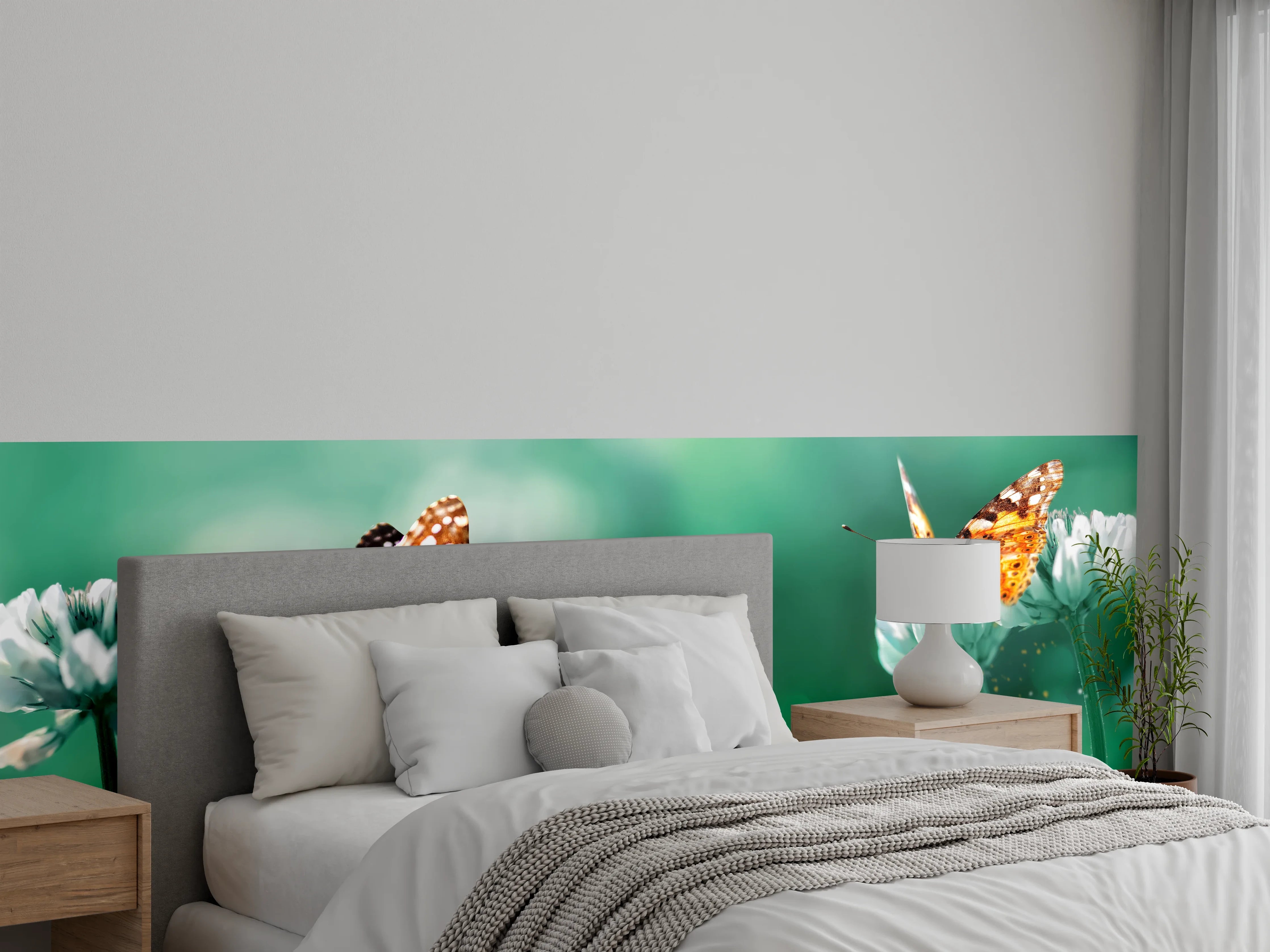 Wandverkleidung Schlafzimmer - Schmetterling auf Weißkleeblüten