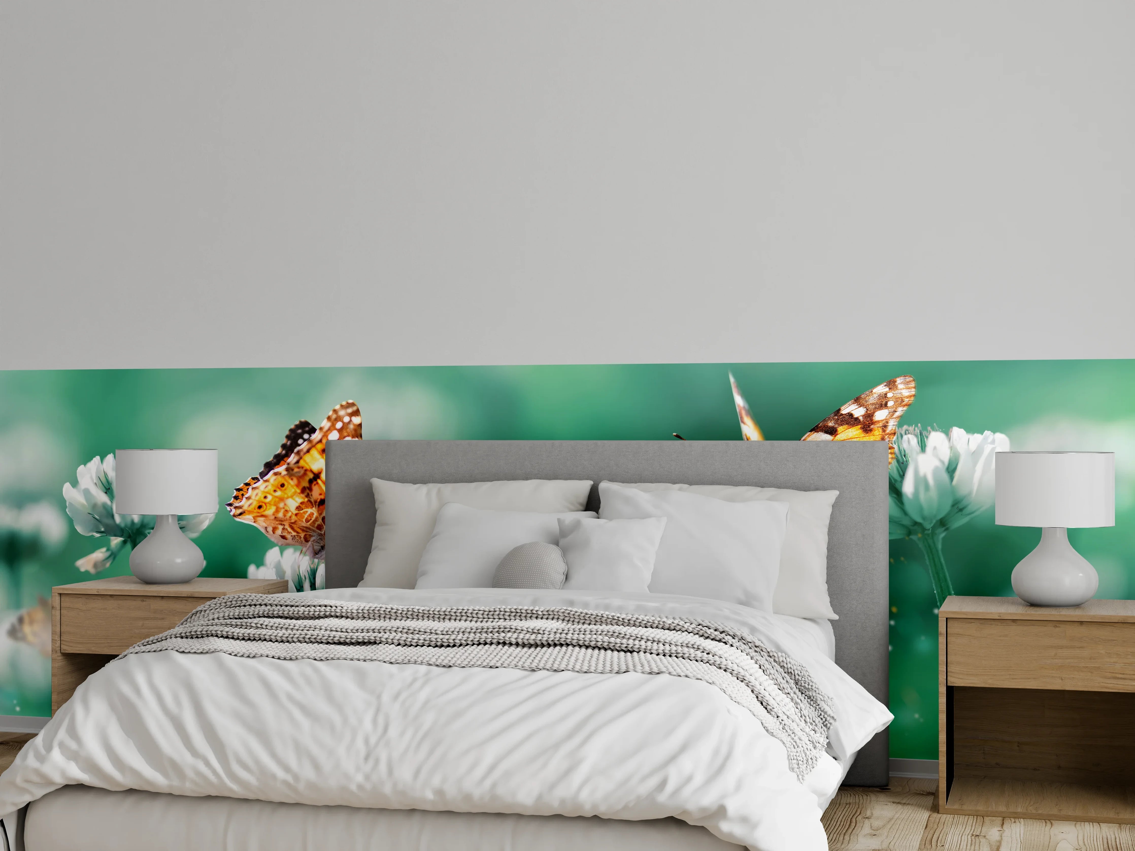 Wandverkleidung Schlafzimmer - Schmetterling auf Weißkleeblüten