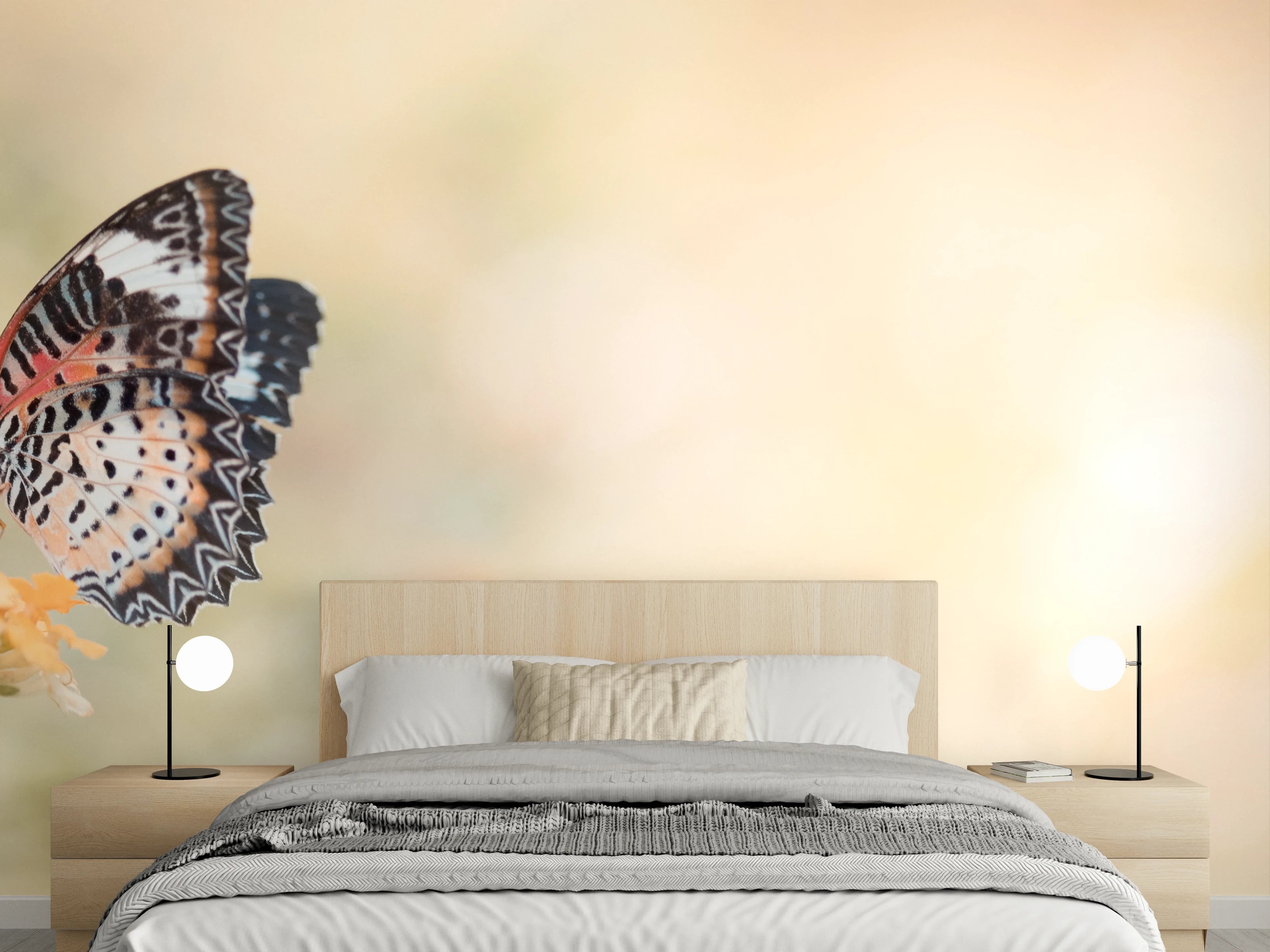 Wandverkleidung Schlafzimmer - Schmetterling auf eine orangene Blume